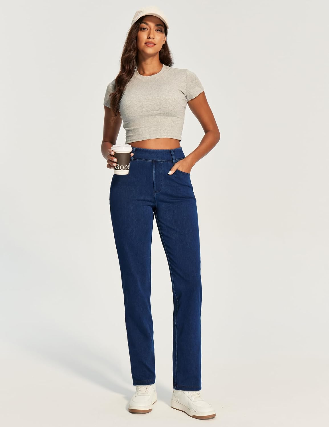 Stretchy Straight Leg Jeans for Women Pull On High Waisted Trendy Denim - Image 2
