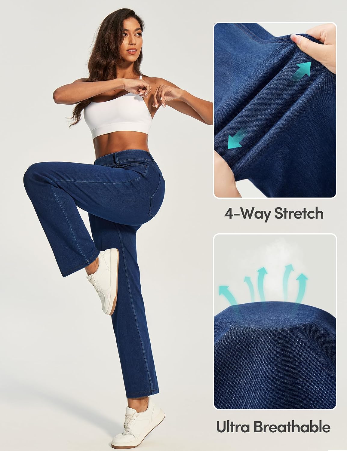 Stretchy Straight Leg Jeans for Women Pull On High Waisted Trendy Denim - Image 4
