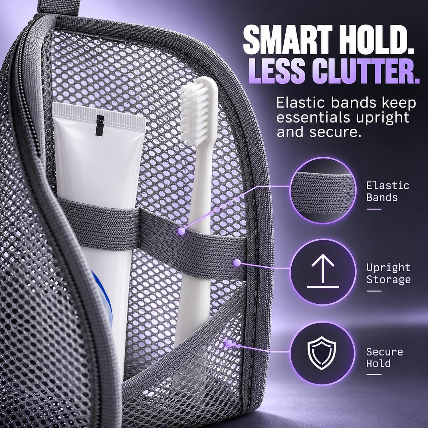 2 PcsTravel Toiletry Bag Portable, Lightweight EVA Standing Organizer, Grey - Image 5