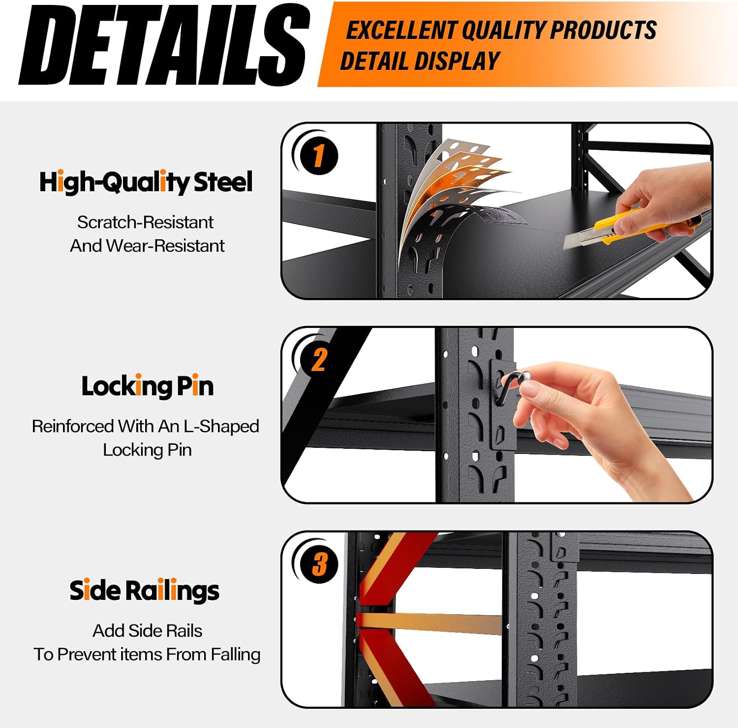 69"W Garage Shelving Heavy Duty Metal Storage Shelves, 4-Tier Garage Storage Shelves, Adjustable Industrial Shelving, Easy Assembly Garage Shelf Rack, Shelves for Garage Storage, Warehouse, Basement - Image 5