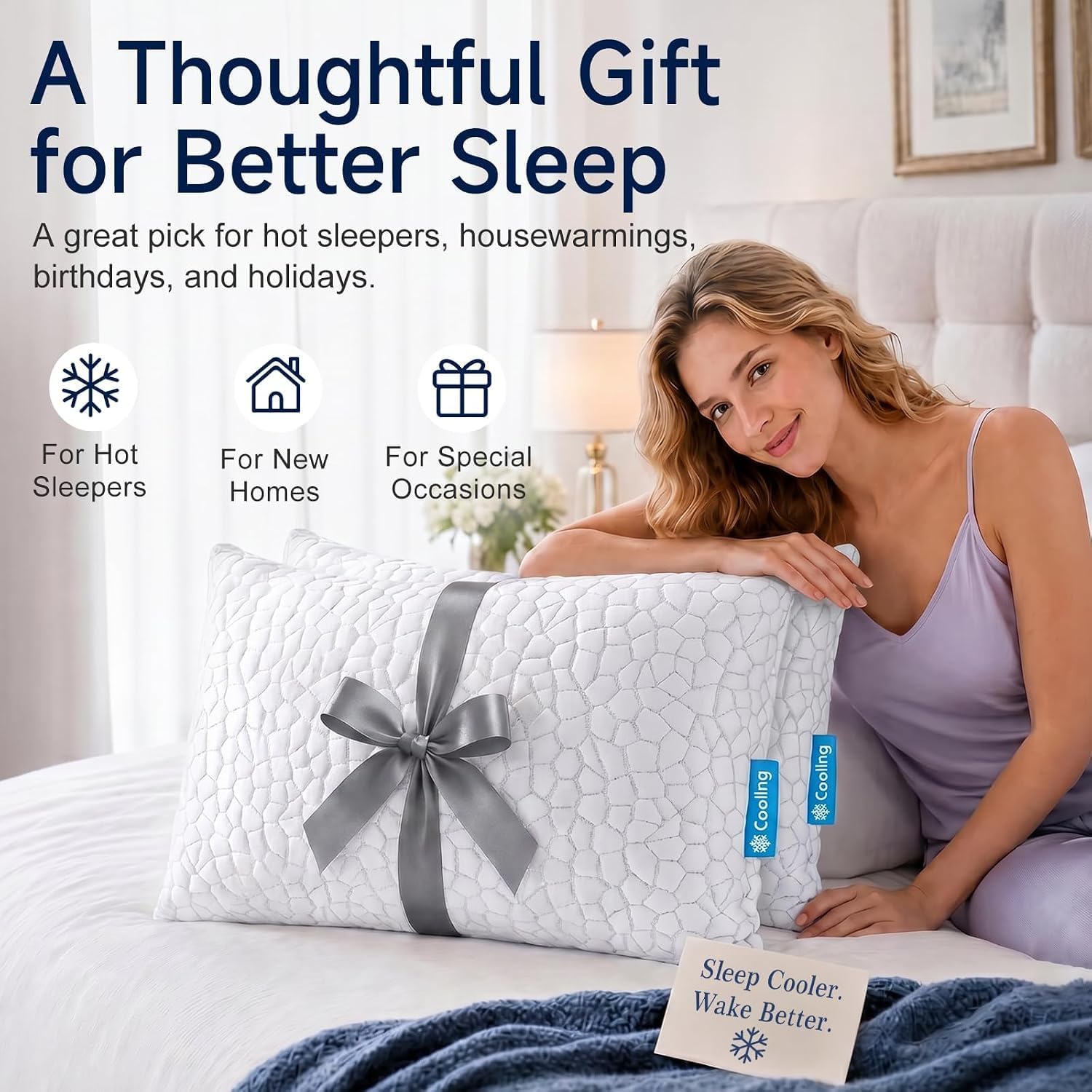 QUTOOL Cooling Pillow for Sleeping, CertiPUR-US Shredded Memory Foam Standard Pillow Set of 1, Cool Pillow for Hot Sleepers Adjustable Firm Pillow for Side,Back,Stomach Sleepers Soft Yet Support,White - Image 7