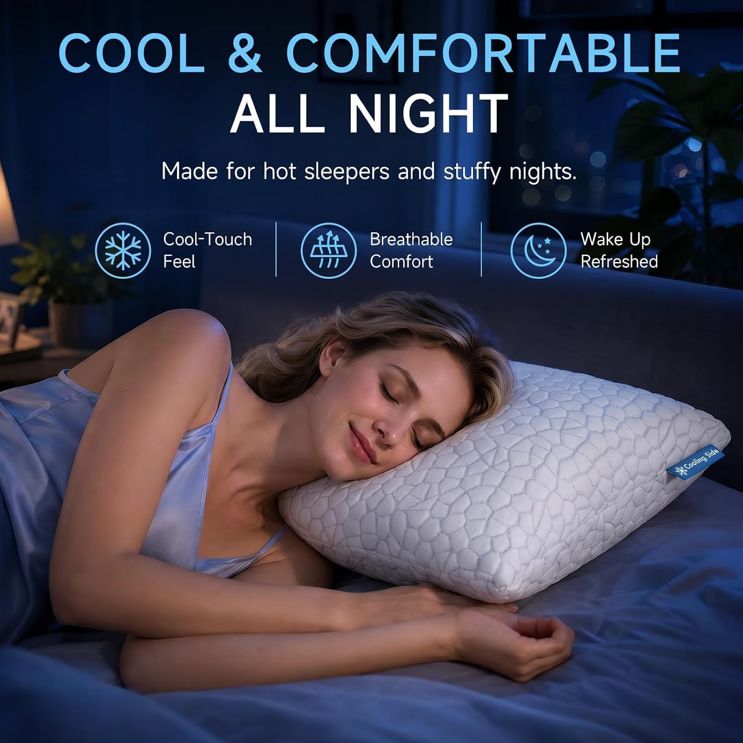 QUTOOL Cooling Pillow for Sleeping, CertiPUR-US Shredded Memory Foam Standard Pillow Set of 1, Cool Pillow for Hot Sleepers Adjustable Firm Pillow for Side,Back,Stomach Sleepers Soft Yet Support,White - Image 3