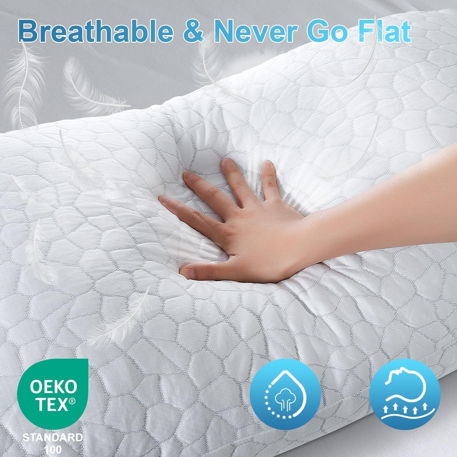 QUTOOL Cooling Pillow for Sleeping, CertiPUR-US Shredded Memory Foam Standard Pillow Set of 1, Cool Pillow for Hot Sleepers Adjustable Firm Pillow for Side,Back,Stomach Sleepers Soft Yet Support,White - Image 6