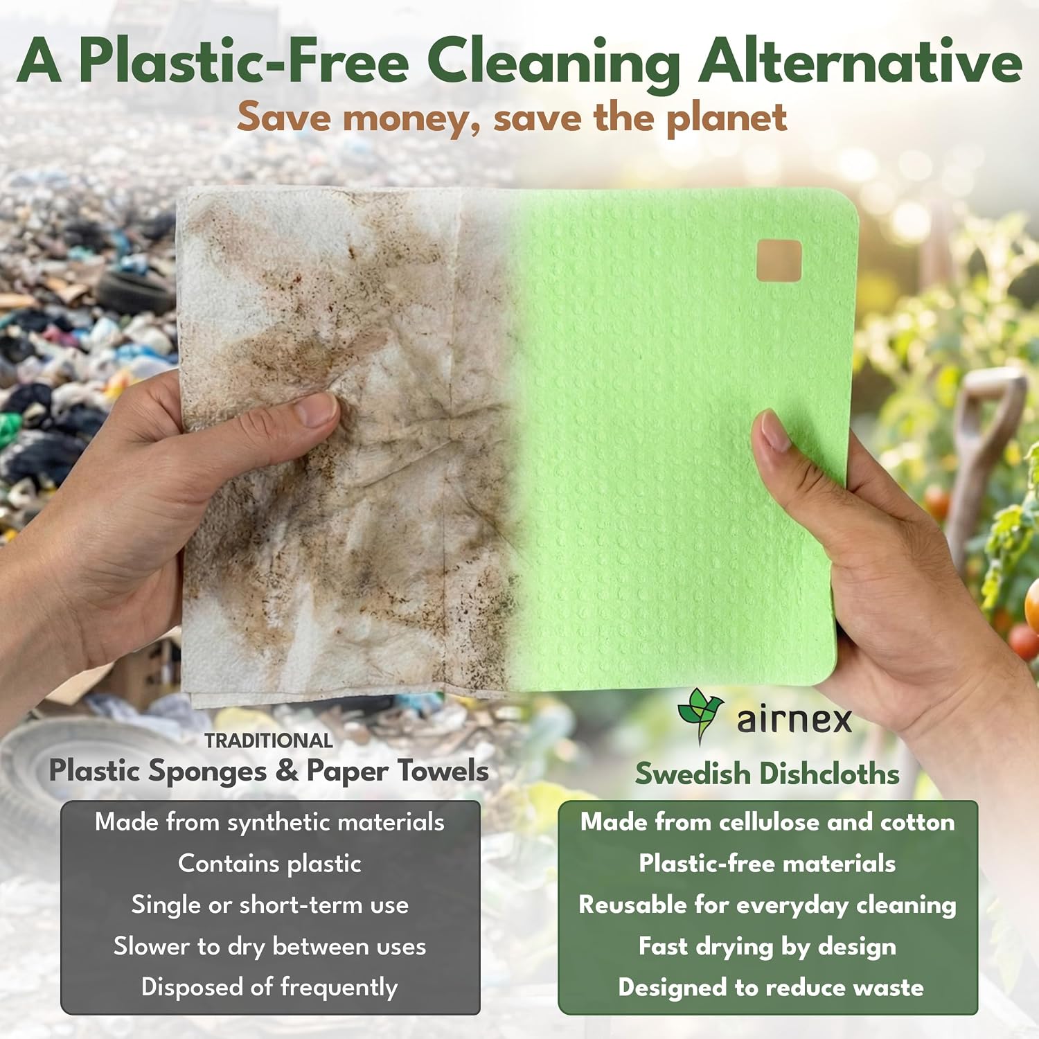 AIRNEX 5 Pack Cellulose Swedish Dishcloths for Kitchen - Eco-Conscious Reusable Dish Towels & Cloths - Super Absorbent, Odor Resistant and Fast Drying Wash Cloths for Dishes & Surfaces - Image 6