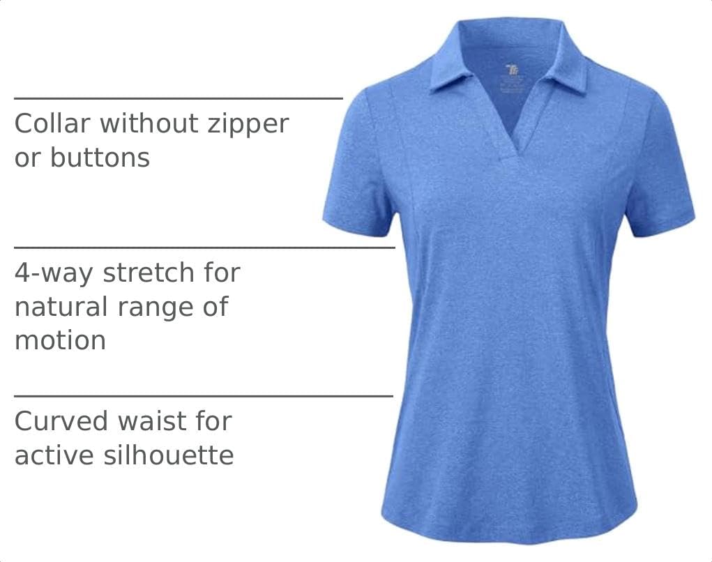 BGOWATU Women's Short Sleeve Golf Tennis Polo Shirts V Neck Collared Workout Tops UV Protection Dry Fit - Image 4