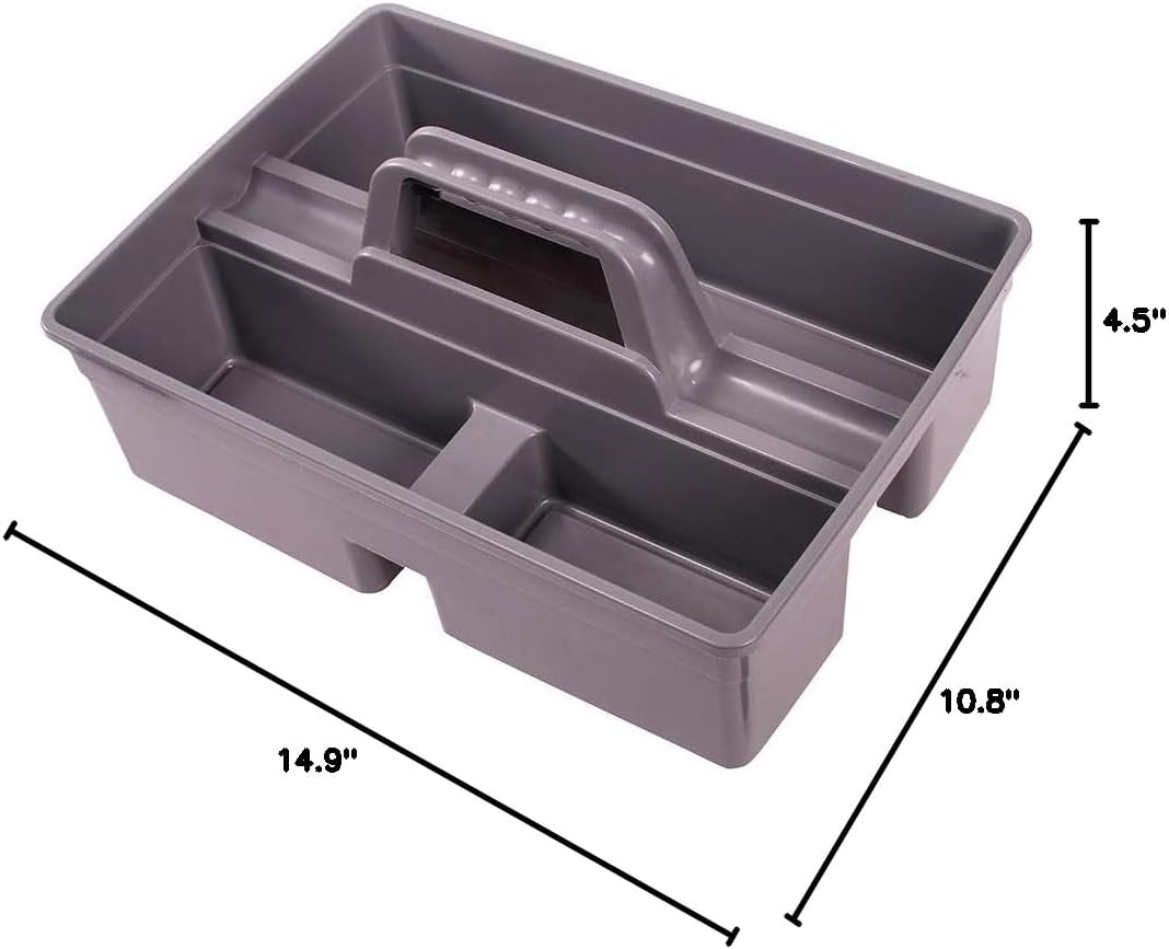 Jiaan Plastic Storage Tray Tote- Versatile Multiuse Caddy with Attached Portable Handle to Organize and Carry Tools 14.9 * 10.8 * 4.5 inch High Capacity (Gray) - Image 2