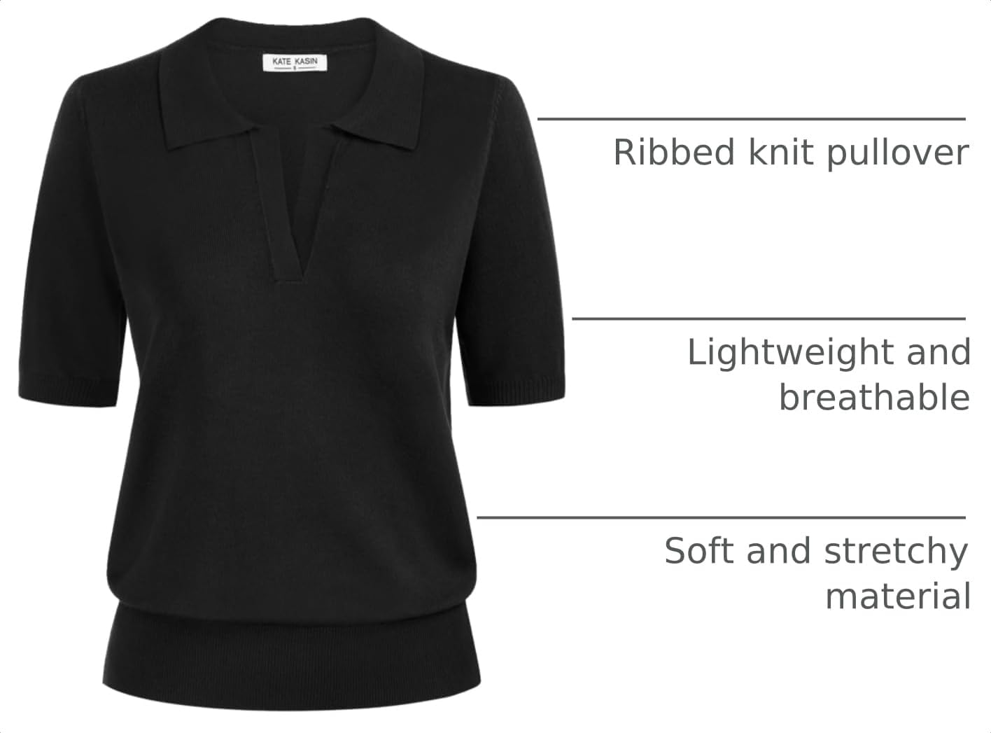 Women's Short Sleeve Classic V Neck Collared Casual Polo Sweater Tops - Image 4