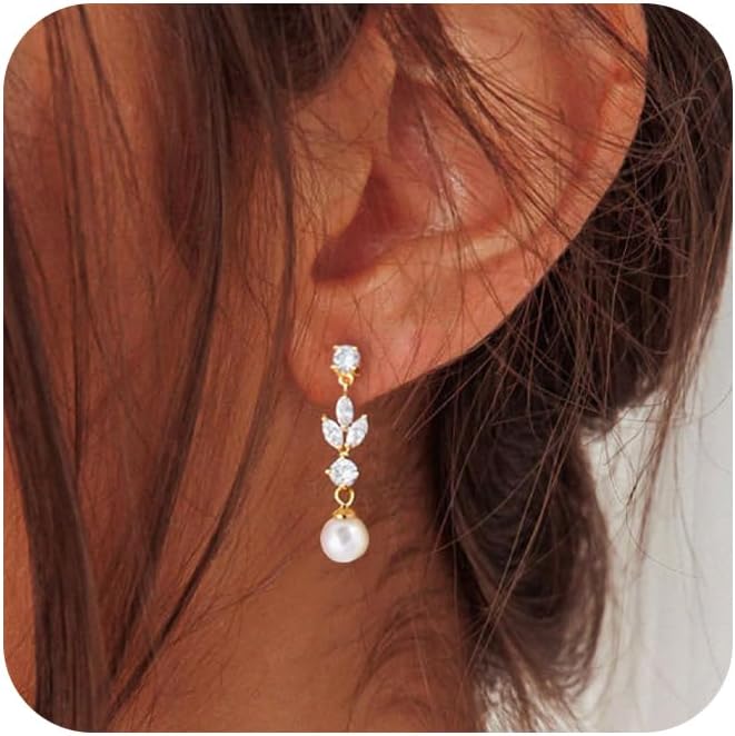 Pearl Dangle Earrings for Women, Da...