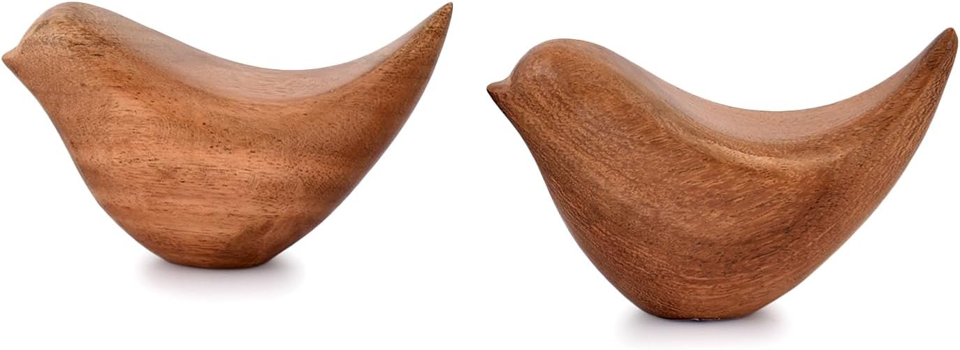 NIRMAN Acacia Wood Bird Statues Set Home Décor Bird Sculpture for Living Room, Bathroom, Office Modern Style Birds Decorative Ornaments (Set of 2) (4.5" x 2" x 2.5") - Image 3