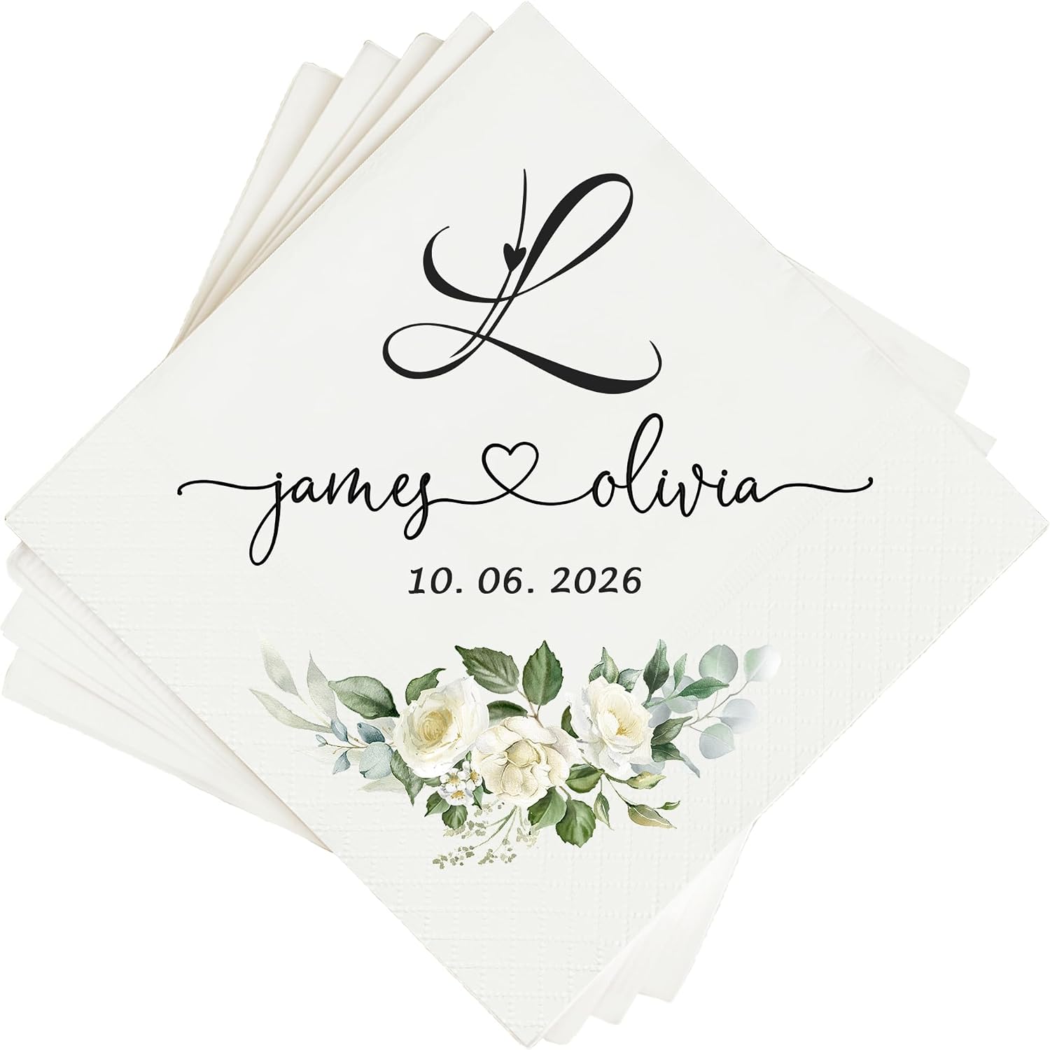 Personalized Cocktail Napkins Wedding, Monogrammed Name Couple, Pack 50 100 150 300 500 Anniversary Party, Disposable Decoration Initials Beverage Bar Reception Cocktail Luncheon Dinner, Golden 3