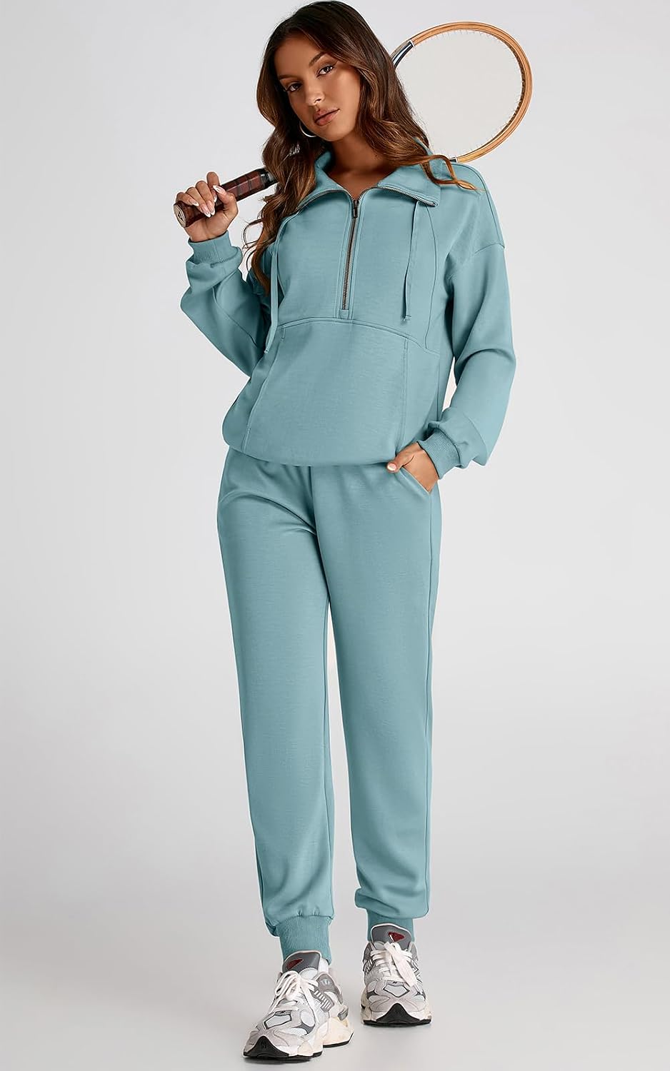 PRETTYGARDEN Long Sleeve Half Zip Sweatsuits Women 2 Piece Sets Outfits - Image 8