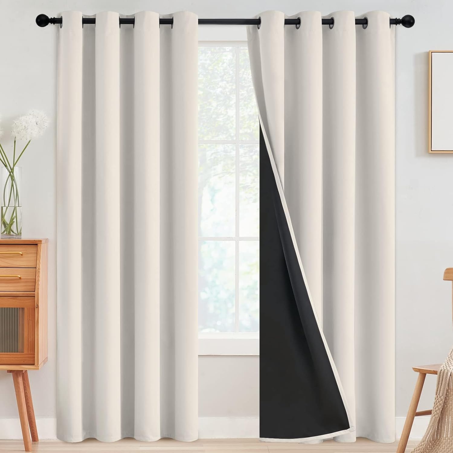 SimpleHome Cream 100% Blackout Curt...