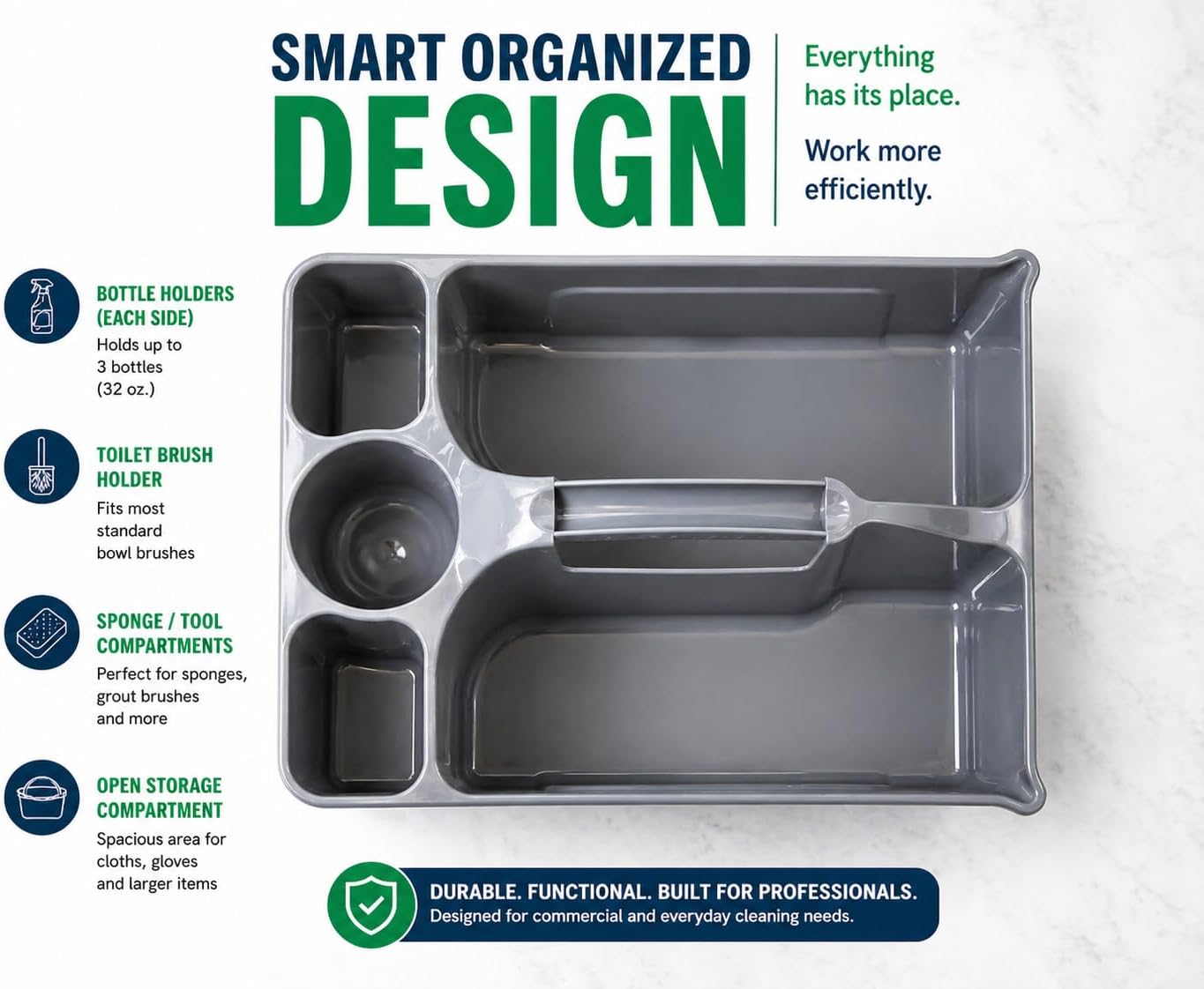 Libman Maid Caddy Cleaning Organizer, Heavy-Duty Janitorial Carry Caddy with Bottle Holders, Toilet Brush Holder & Tool Compartments, Commercial Cleaning Supply Tote - Image 5