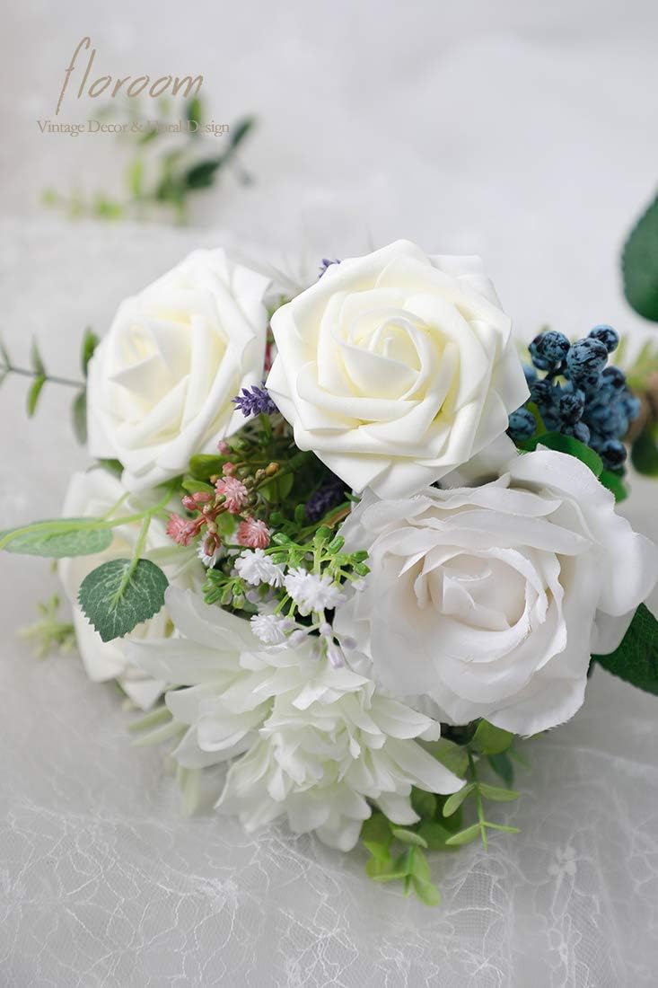 Floroom Artificial Flowers 25pcs Real Looking Ivory Foam Fake Roses with Stems for DIY Wedding Bouquets White Bridal Shower Centerpieces Arrangements Party Tables Decorations - Image 3