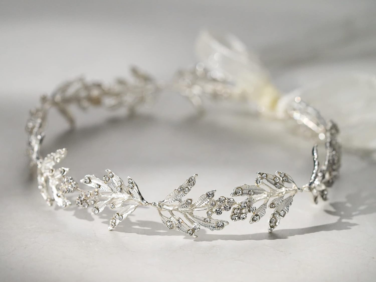SWEETV Leaf Wedding Headpieces for Bride Silver Bridal Headband Flower Girl Headpiece Handmade Wedding Hair Accessories - Image 3