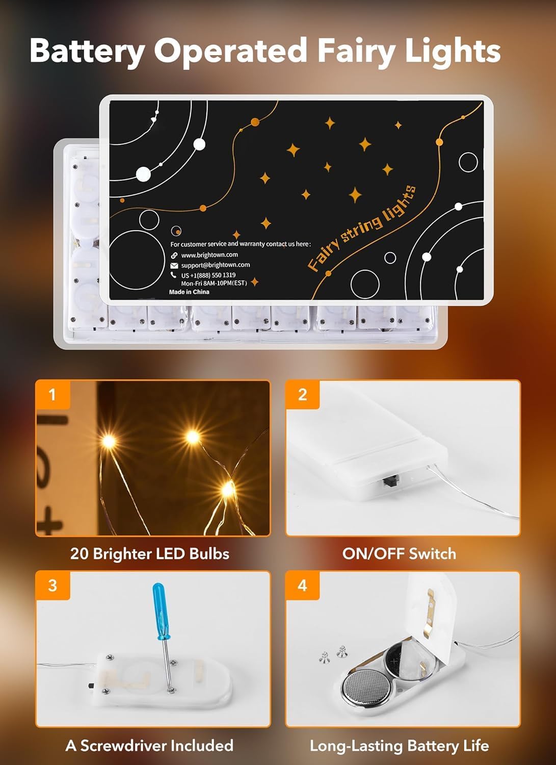 Brightown 12 Pack 7ft Battery Operated LED Fairy Lights for Xmas Decoration - Image 3