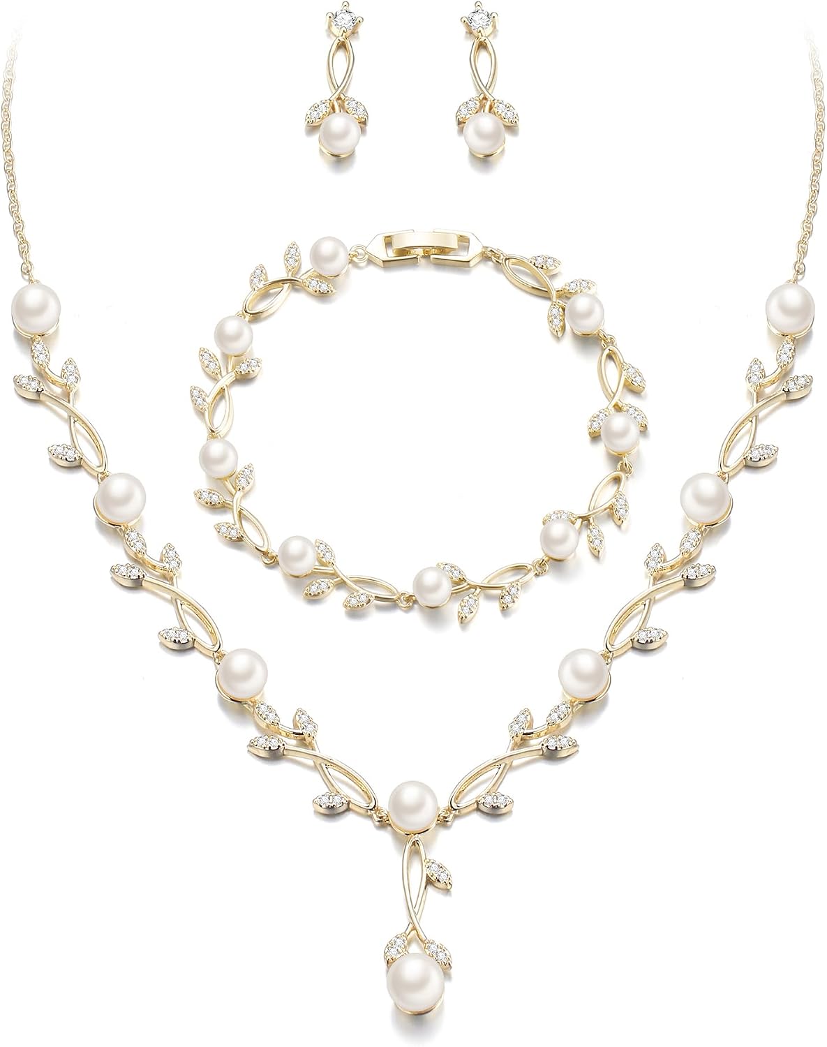 EVER FAITH Cubic Zirconia Pearl Lea...