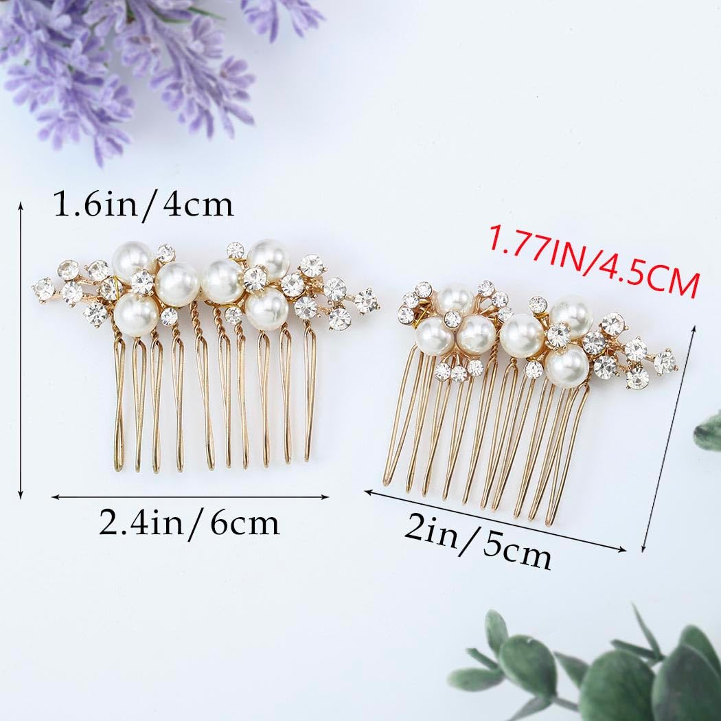 Asooll Gold Wedding Pearl Hair Comb Bride Crystal Hairpiece Bridal Rhinestone Hair Clip Hair Accessories for Women (Set of 2) (A-Gold) - Image 3