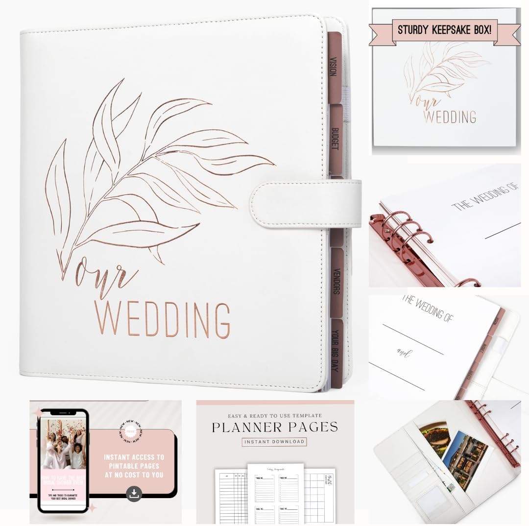 Wedding Planner Book and Organizer for Bride - Perfect Engagement Gift for Newly Engaged - Future Mrs Wedding Planning Binder with Rose Gold Accents, Tabs, Checklists - Bride to Be Gift