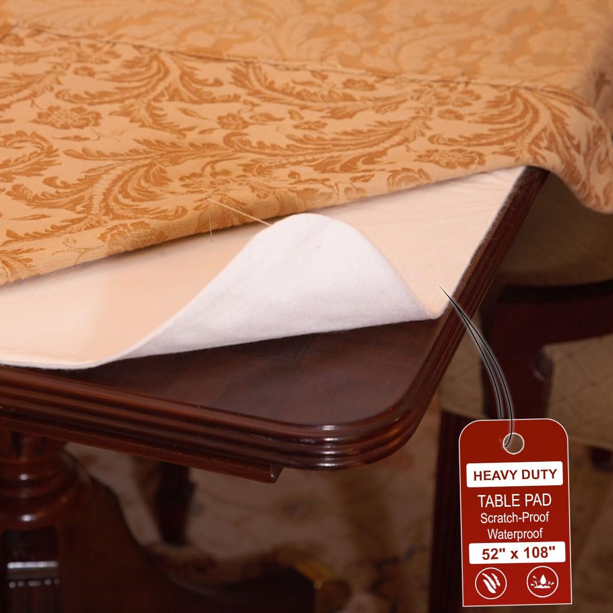 LAMINET - Deluxe Cushioned Heavy-Duty Table Pad Protector for Dining Room Table - 52" x 108" Oblong -Waterproof Vinyl Table Padding Under Tablecloth Cover for Rectangular Square Tables