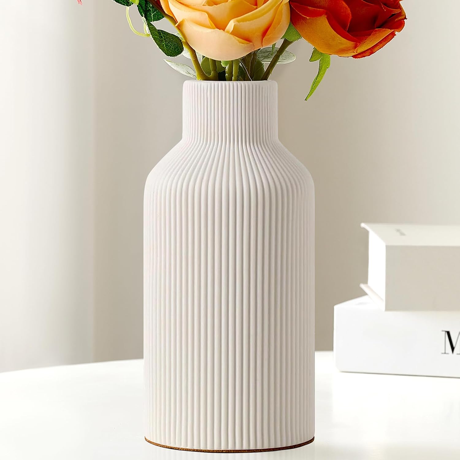 Mfacoy White Ceramic Flower Vase, M...