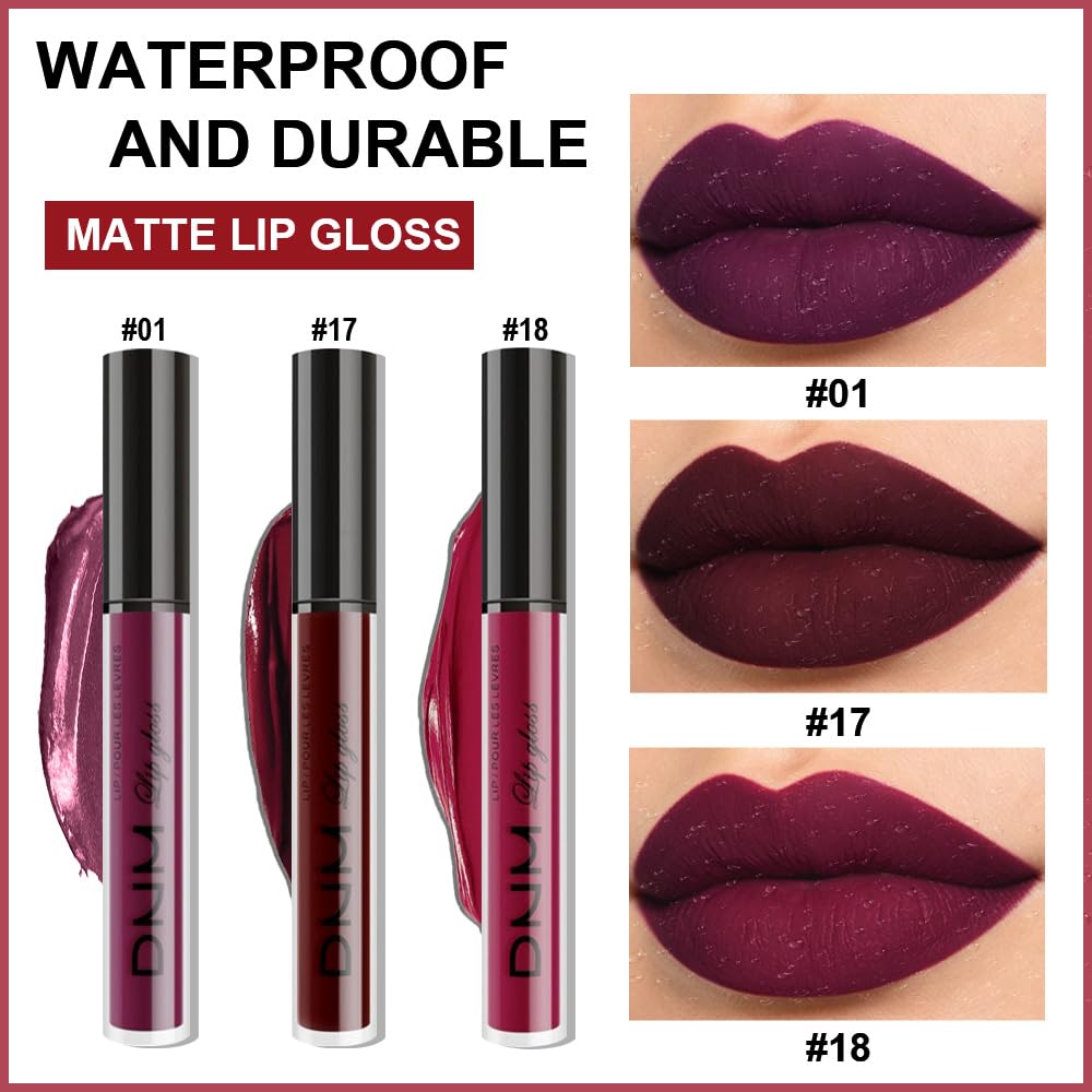 evpct 3Pcs Dark Red Purple Plum Matte Liquid Lipstick Sets for Women Matte Lip Stain Long Lasting Waterproof, Burgundy Blood Blue Red lipstick, Black Cherry Maroon Gothic 24 Hours Magic Lipsticks - Image 3