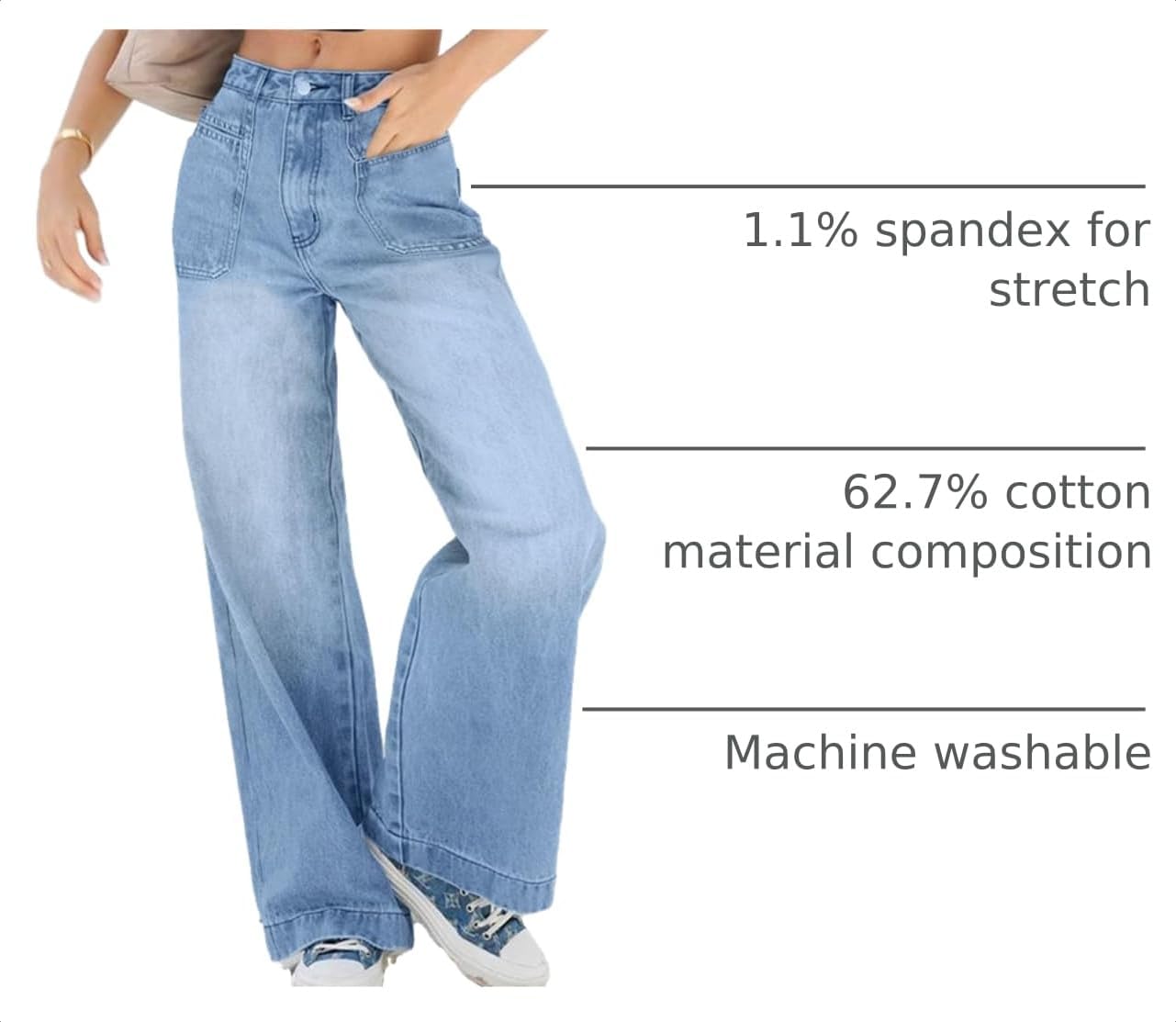 EMMIOL Women's Wide Leg Jeans Baggy Jeans High Waist Stretch Boyfriend Denim Pants Vintage Trousers with Pocket - Image 3