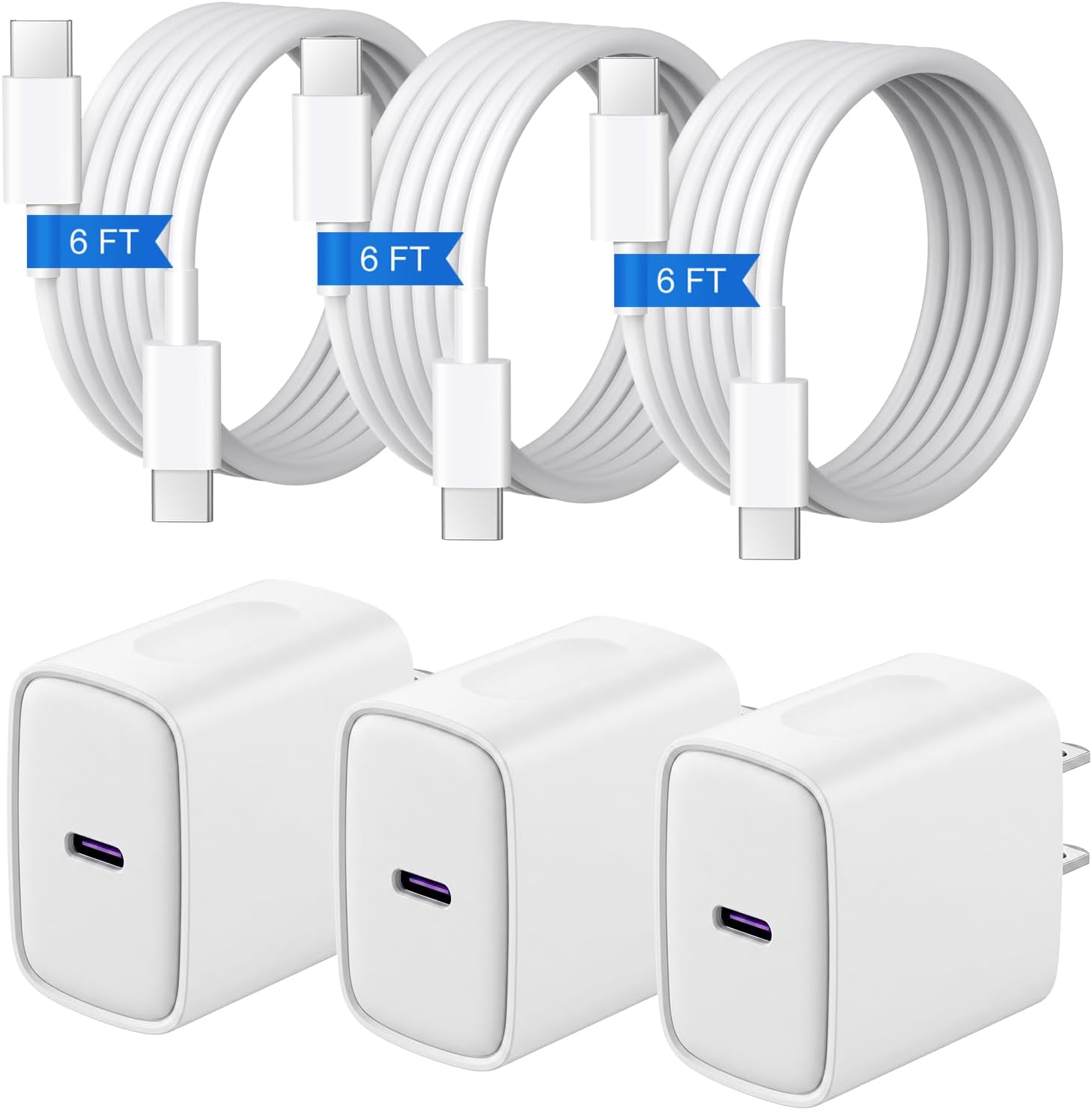 iPhone 18 17 16 15 Charger Fast Charging 3+3Pack USB C Charger & 6FT Cable