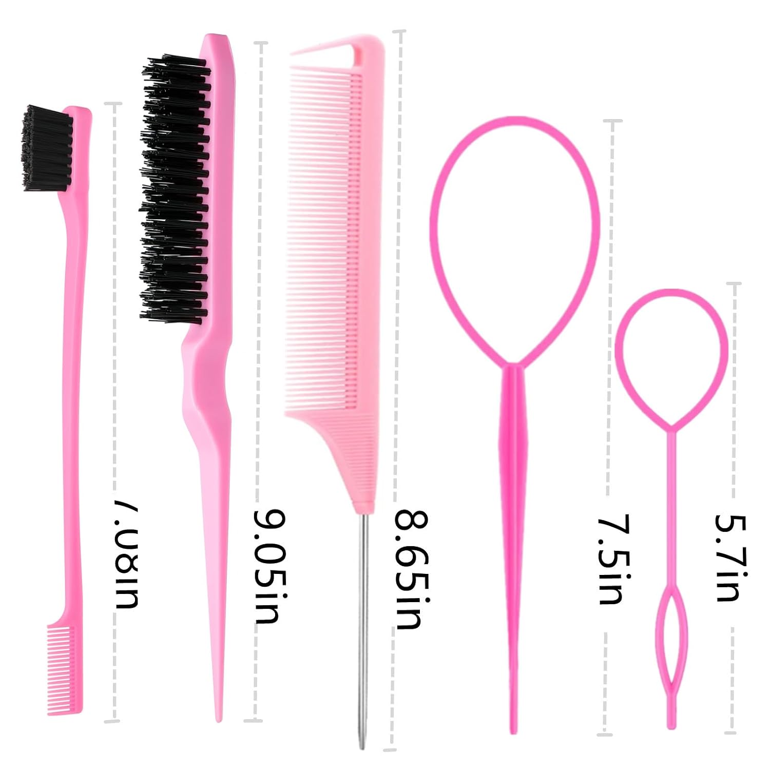ZVOREI 8Pcs Hair Brushes Set wit, Pink 4Pcs Topsy Hair Tail Tools - Image 6