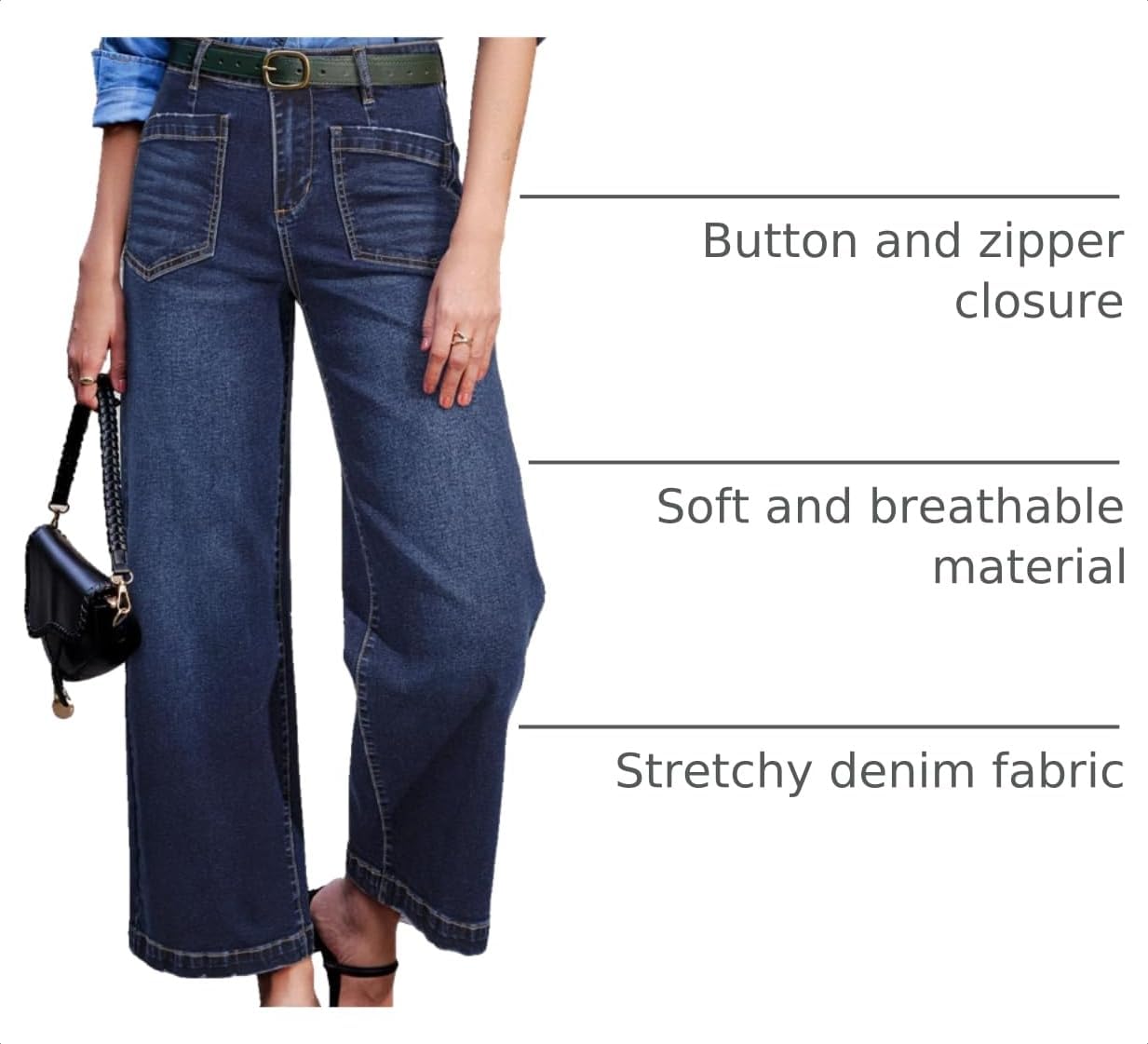 Sidefeel Wide Leg Jeans for Women High Waisted Stretchy Ankle Denim Pants - Image 4