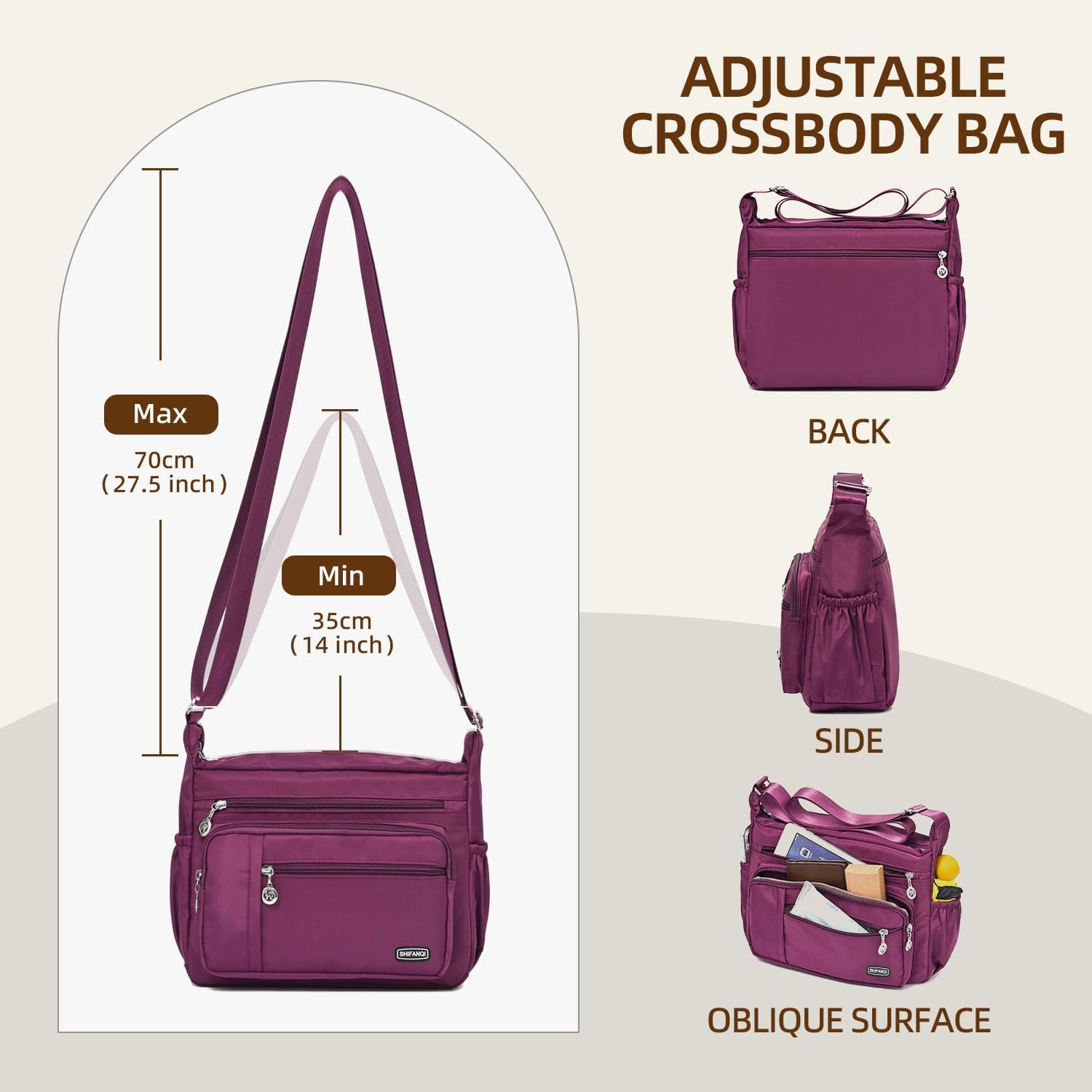 Crossbody Bag for Women,Multi Pockets Cross Body Purses for Women, Ladies Shoulder Bag, Travel Purses and Handbags - Image 3
