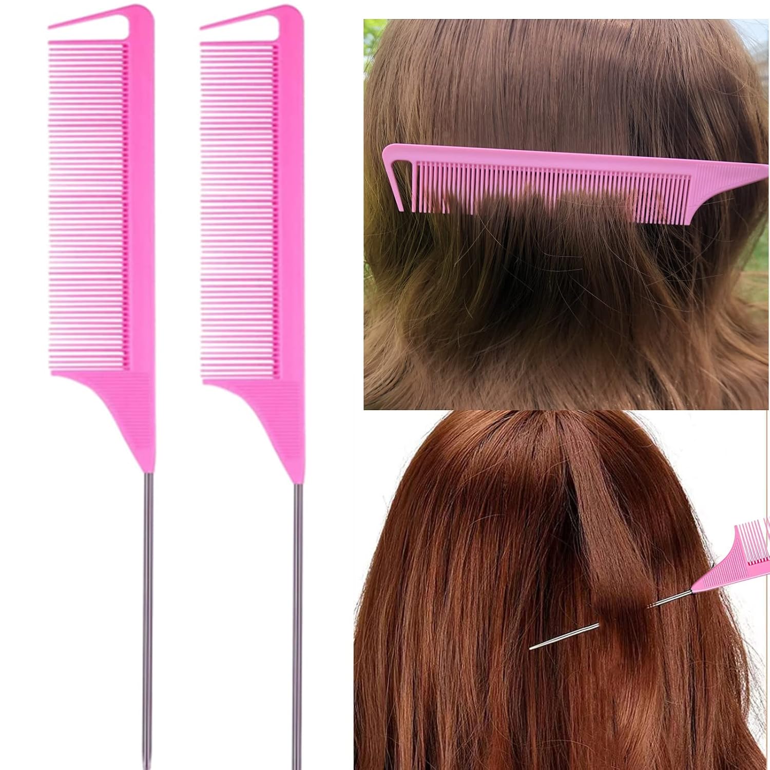 ZVOREI 8Pcs Hair Brushes Set wit, Pink 4Pcs Topsy Hair Tail Tools - Image 4