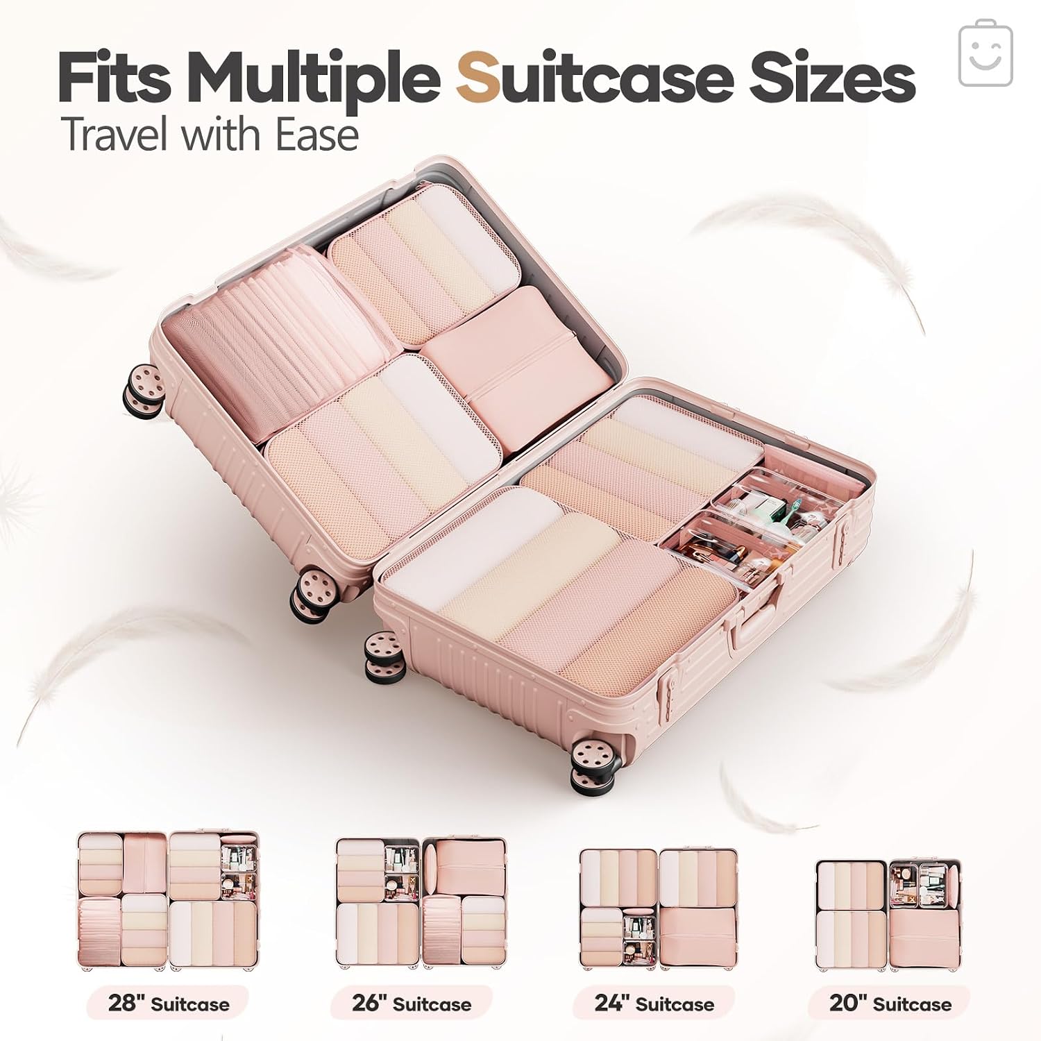 Veken 9/11 Set Compression Packing Cubes for Cruise Travel Essentials,Compressible Expandable Luggage Suitcase Organizer Bags for Clothing,Space Saver Bags with Over 1000 pcs of Mesh Holes(Beige) - Image 8