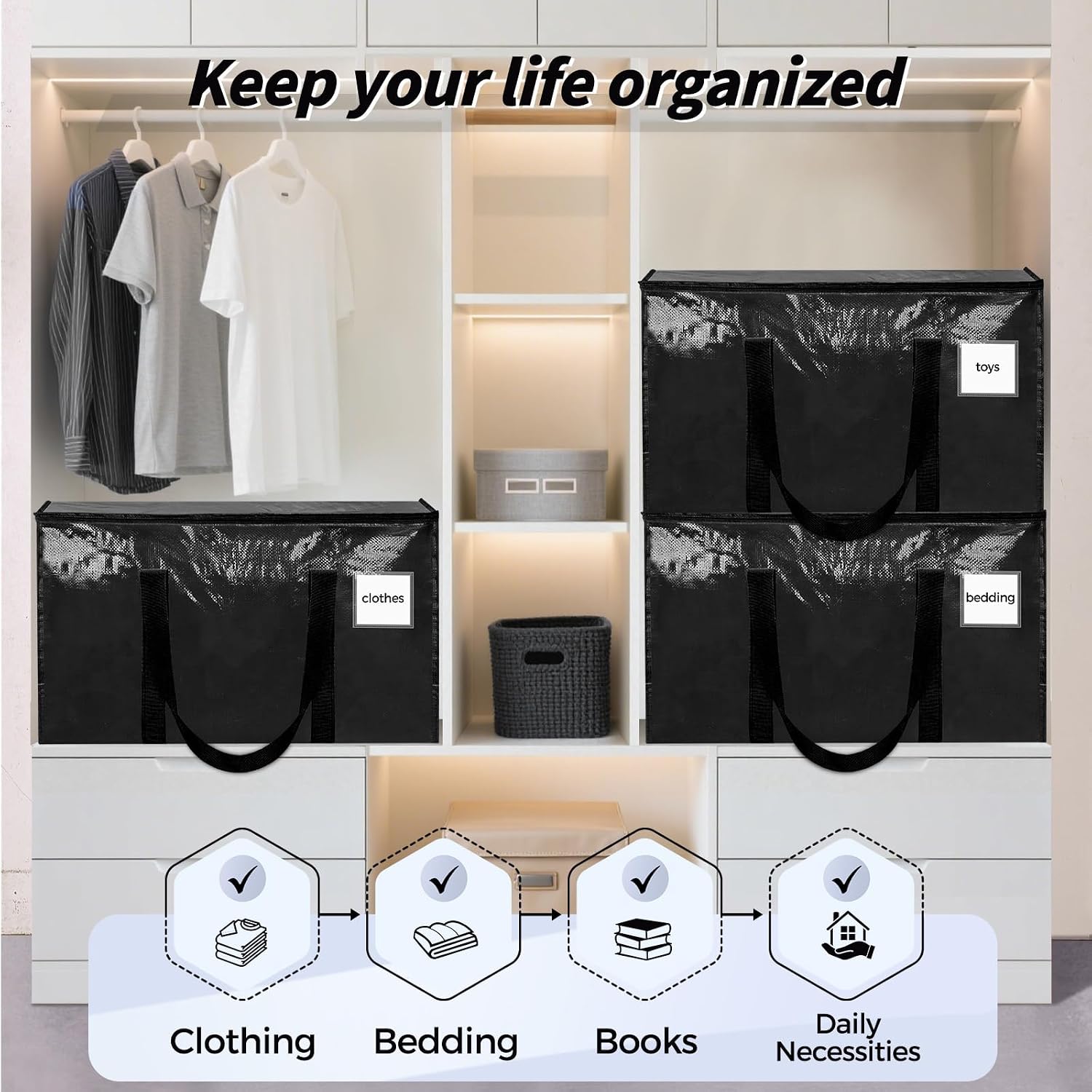 ukeetap 8 Pack Extra Large Clothes Storage Bins with Lids,Black - Image 7