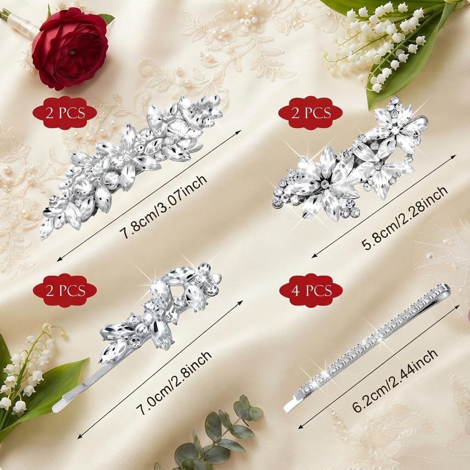Janinka 10 Pcs Rhinestone Hair Clips Wedding Accessories, Leave Style - Image 3