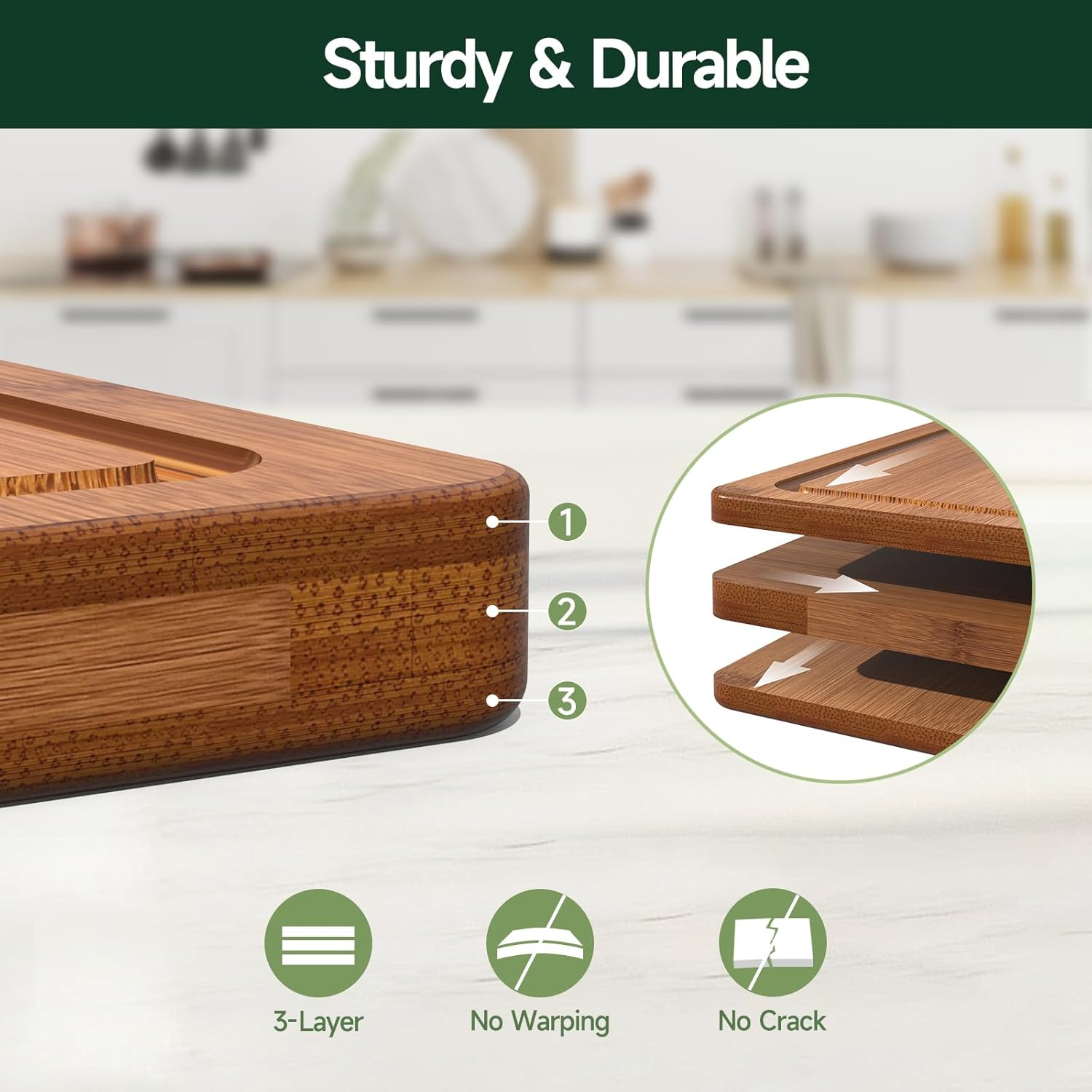 3-Piece Set Deep-Carbonized Bamboo Cutting Board for Kitchen, Carbonized - Image 3