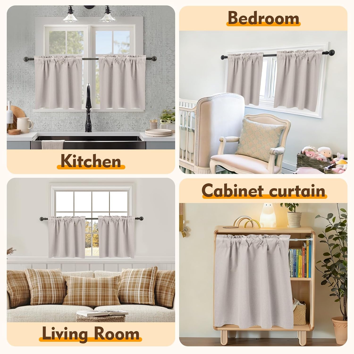 Pickluc 100% Blackout Cafe Curtain 24 Inches Long, Linen Kitchen Curtain for Small Window Treatment in Bathroom, Basement, RVs, Rod Pocket 2 Panels, W30 X L24 Inch, Natural - Image 3