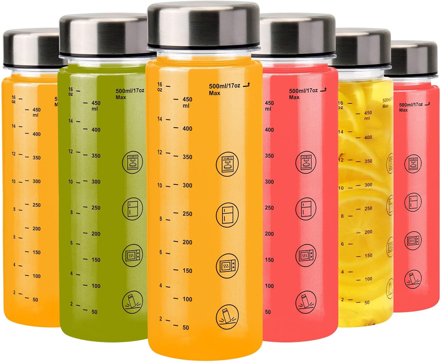6 Pack Plastic Juice Bottles with C...