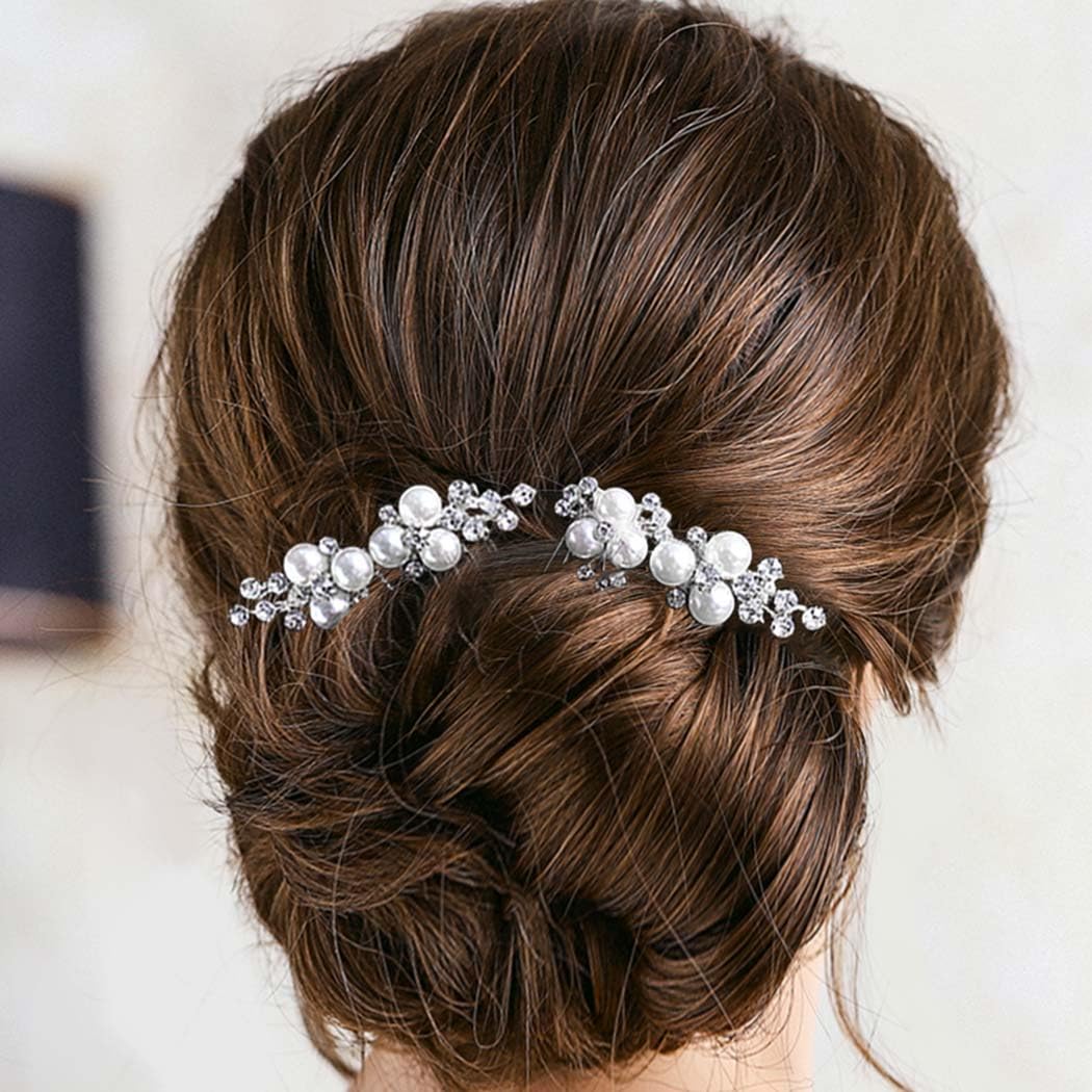 Asooll Gold Wedding Pearl Hair Comb Bride Crystal Hairpiece Bridal Rhinestone Hair Clip Hair Accessories for Women (Set of 2) (A-Gold) - Image 4