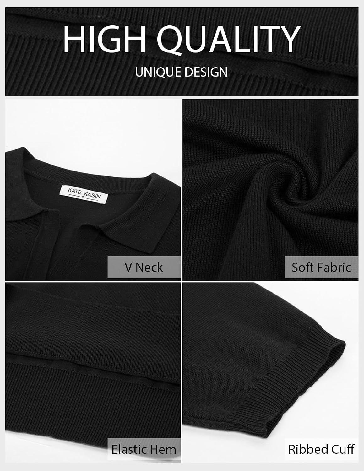 Women's Short Sleeve Classic V Neck Collared Casual Polo Sweater Tops - Image 5