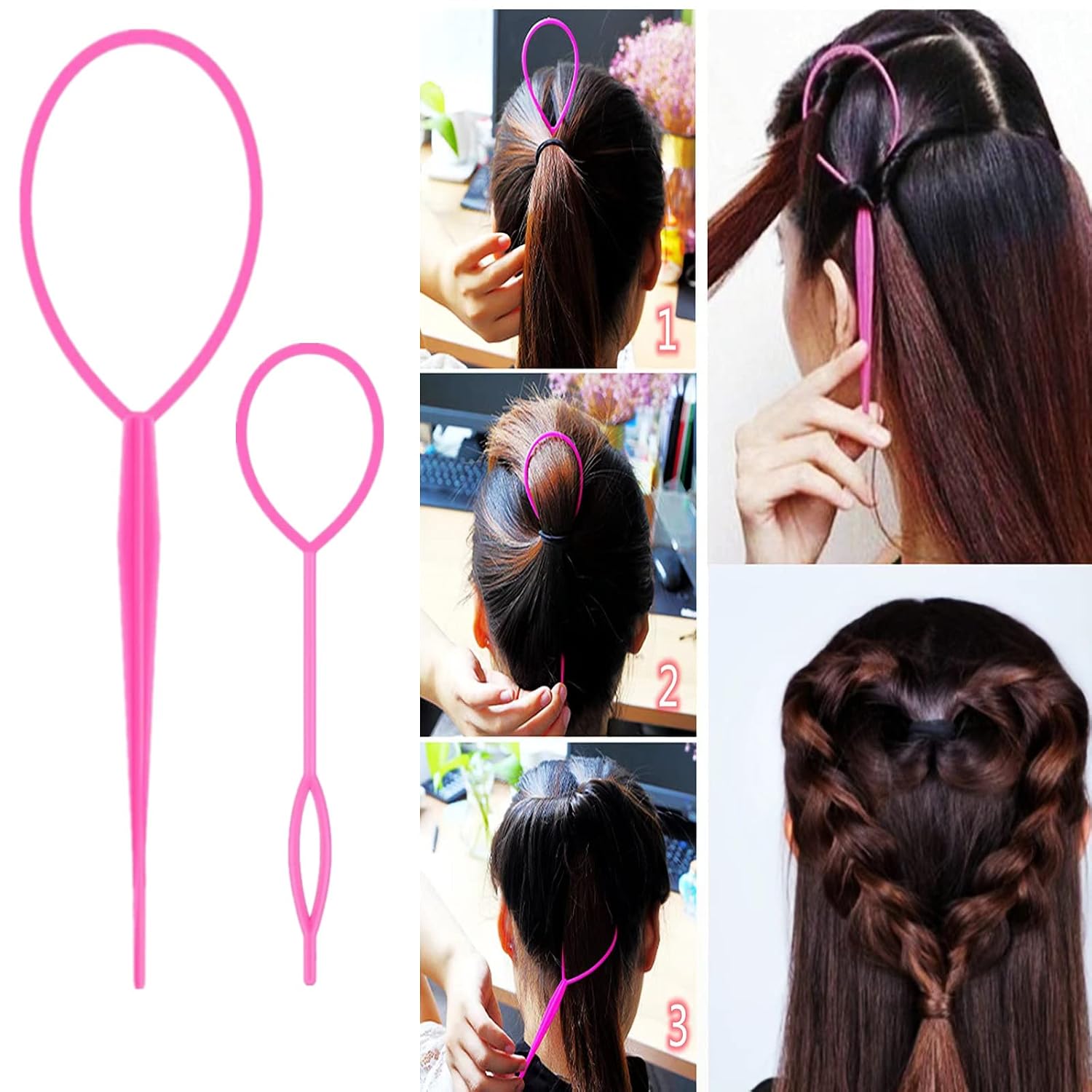 ZVOREI 8Pcs Hair Brushes Set wit, Pink 4Pcs Topsy Hair Tail Tools - Image 2