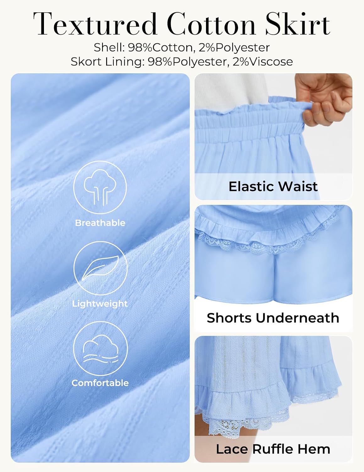 Kate Kasin Women Cotton Mini Skirt with Shorts Underneath Ruffle Lace Skort - Image 5