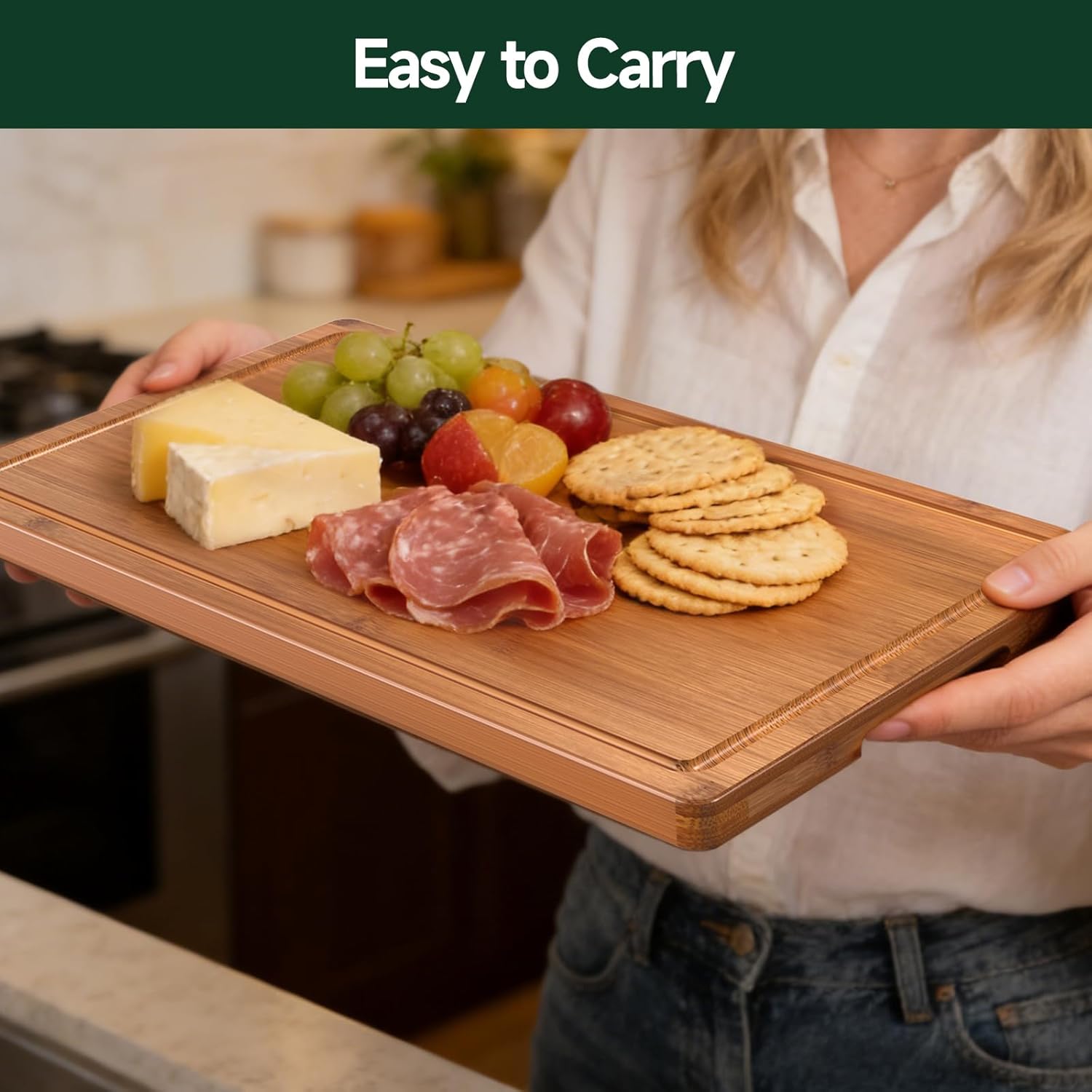 3-Piece Set Deep-Carbonized Bamboo Cutting Board for Kitchen, Carbonized - Image 5