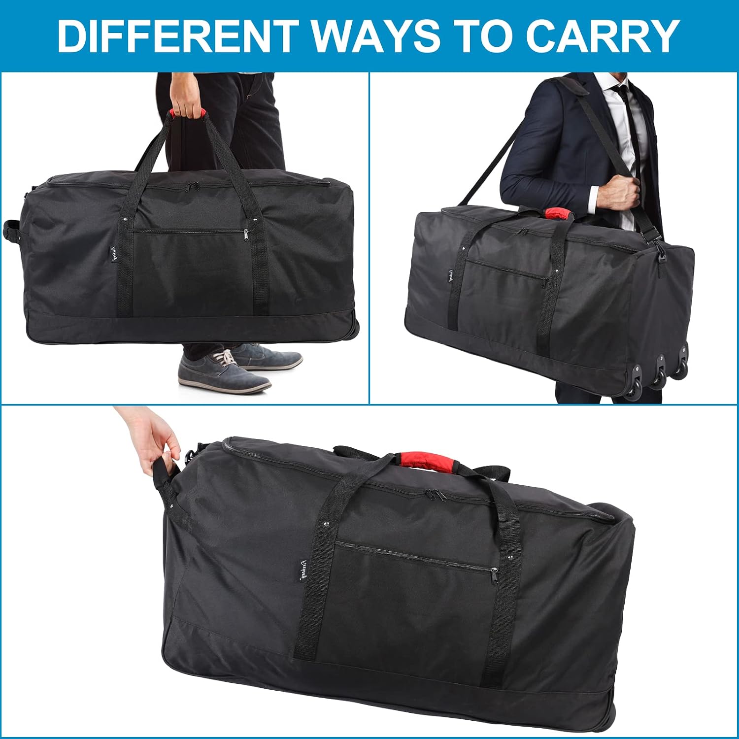 Finnhomy 120L Foldable Rolling Duffel Bag with 3 Wheels, Light Weight Travel Duffel bag with Large Loading Capacity, 32'' Rolling Duffel bag with Shoulder Strap - Image 6
