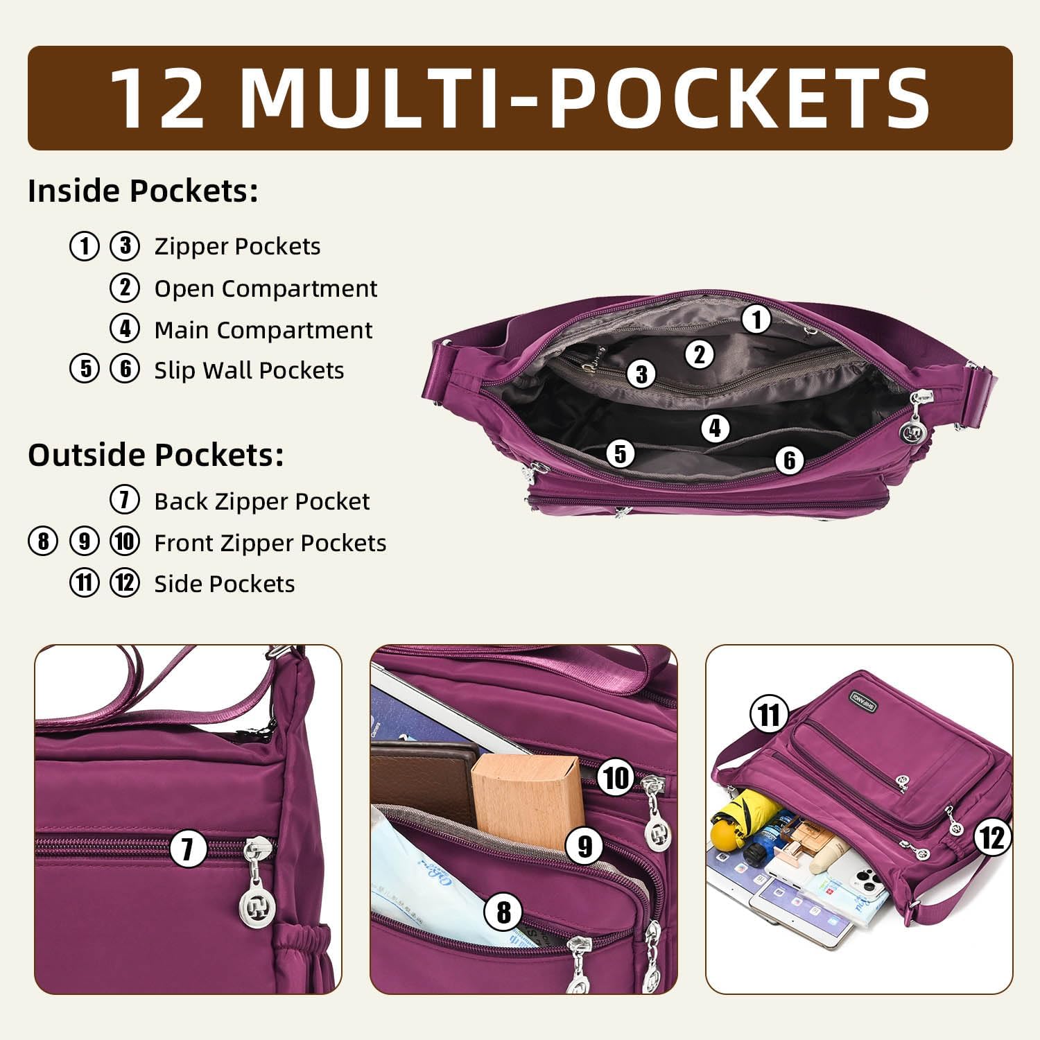 Crossbody Bag for Women,Multi Pockets Cross Body Purses for Women, Ladies Shoulder Bag, Travel Purses and Handbags - Image 5