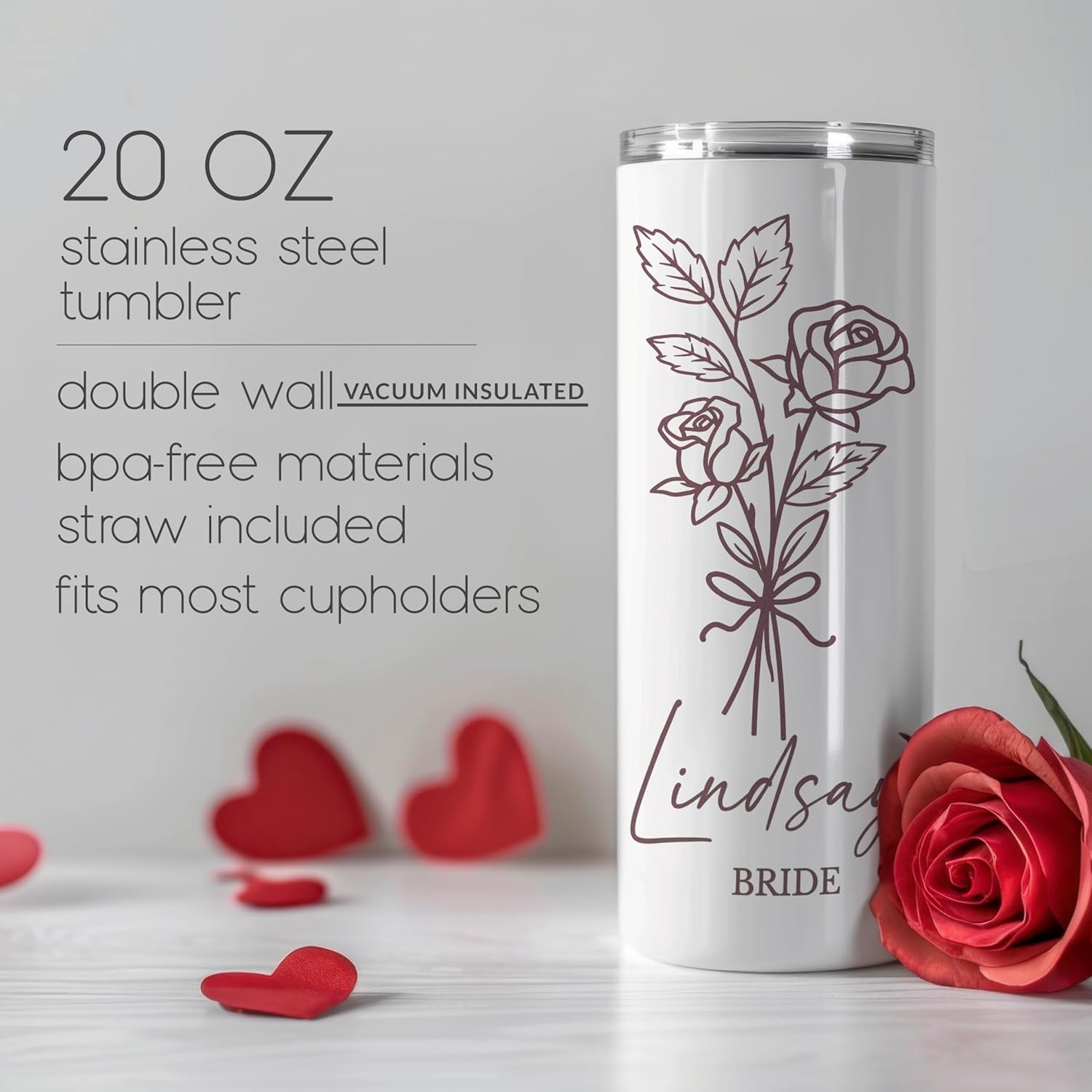 Personalized Single Bridesmaid Tumbler with Birth Flower & Name, Custom 20oz Skinny Stainless Steel Cup with Straw, Bridal Party Favors, Maid of Honor Bachelorette Gift - Image 7