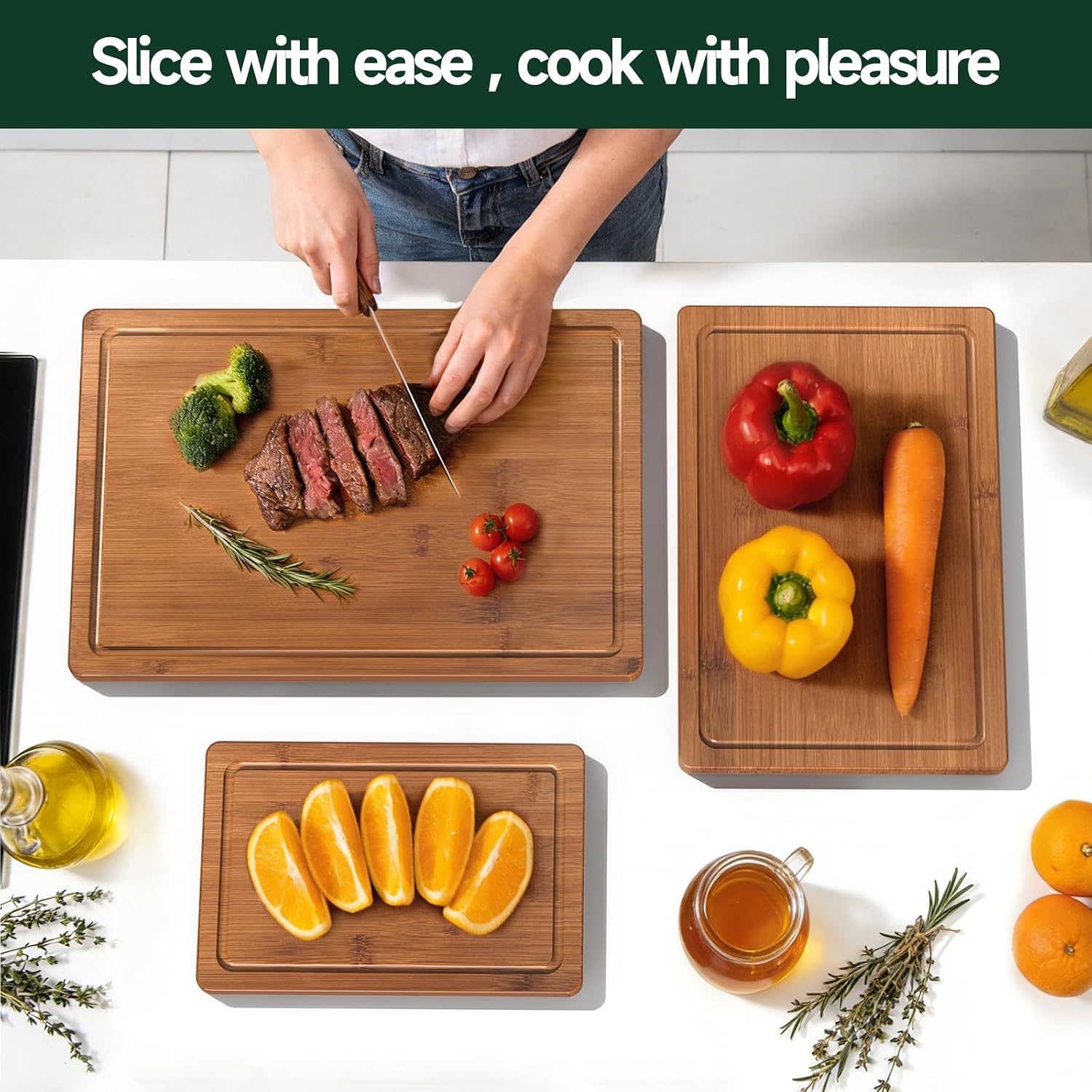 3-Piece Set Deep-Carbonized Bamboo Cutting Board for Kitchen, Carbonized - Image 7