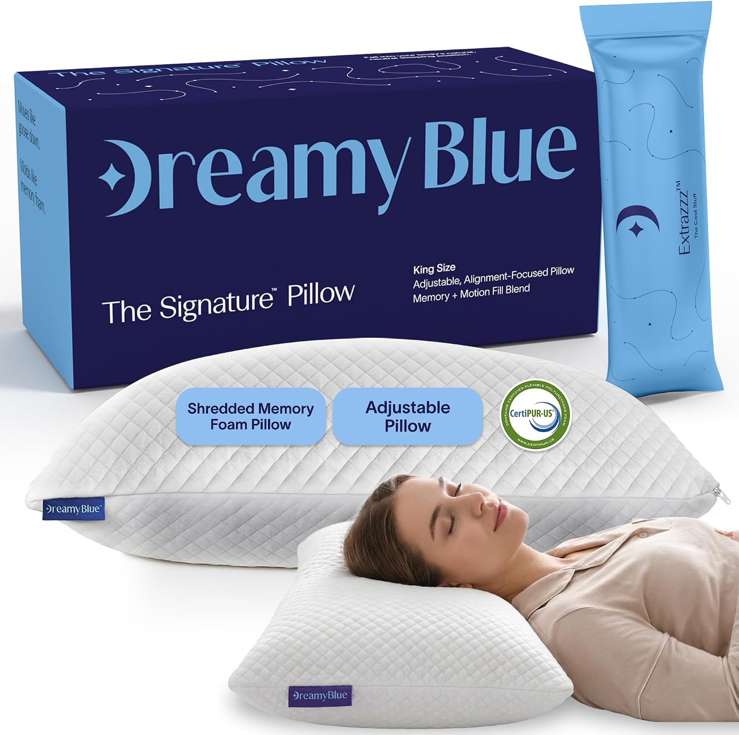 DreamyBlue Signature Adjustable Shredded Memory Foam Pillow Queen