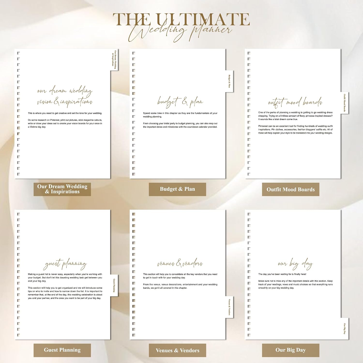 Wedding Planner Book and Organizer for Bride - Elegant Linen Cover Wedding Planning Binder with Checklists,Pockets & Calendars,Perfect Engagement Gifts for Couples(Cream) - Image 6