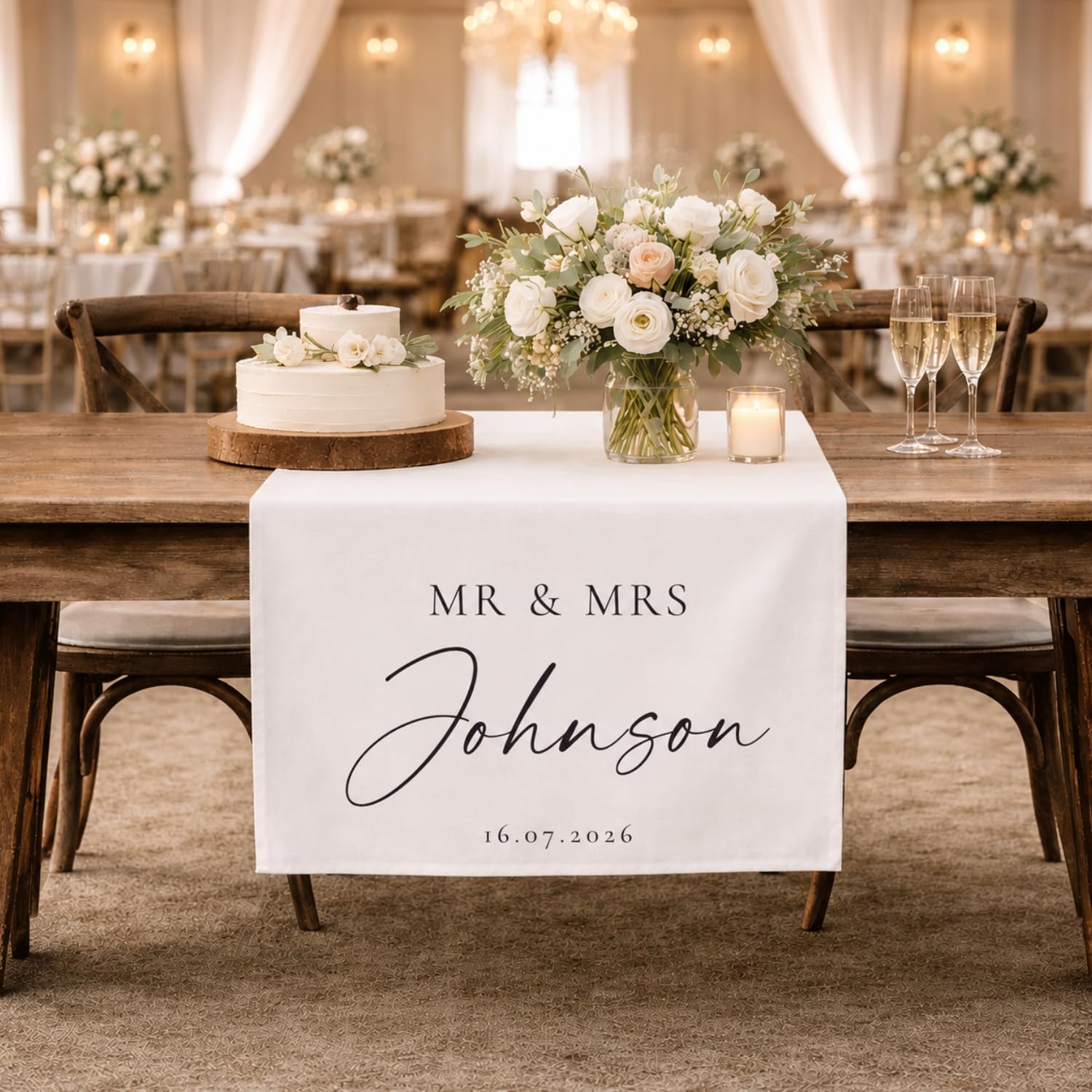 Personalized Wedding Table Runner, Custom Mr and Mrs Linen Runner with Last Name & Date, Sweetheart Table Decor, Elegant Reception Decoration, Bridal Shower Gift, Wedding Keepsake /1